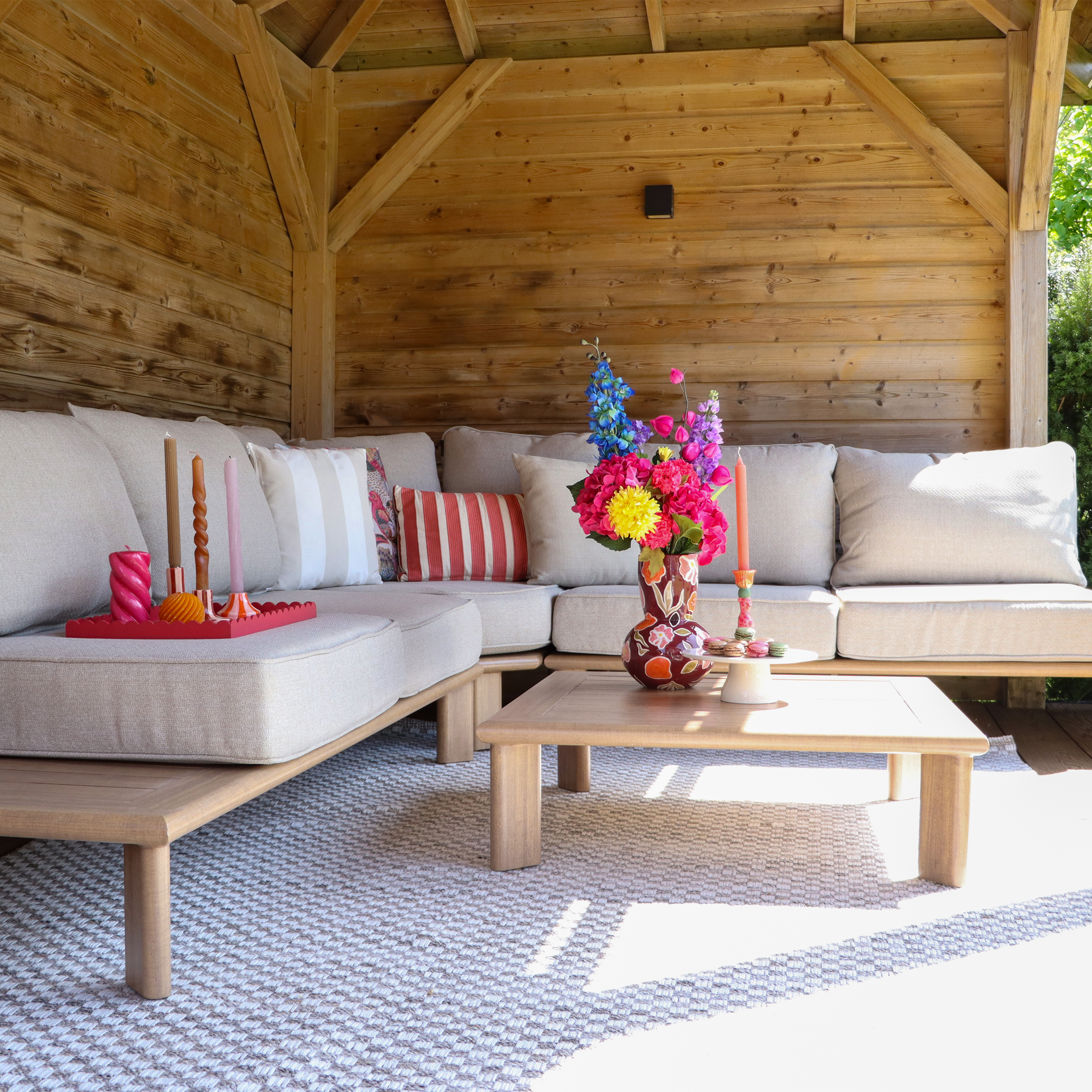 AXI Avery Lounge Set with Side Tables Wood-Look with Beige