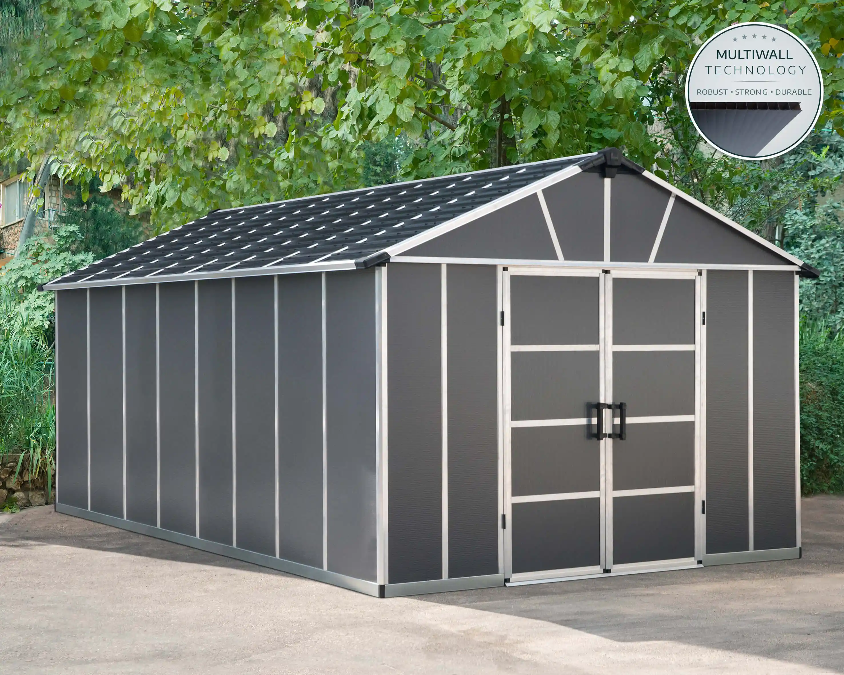 Canopia Yukon grote 519X332 cm schuur met vloer Donkergrijs-7290108139297 Canopia Yukon grote 519X332 cm schuur met vloer Donkergrijs