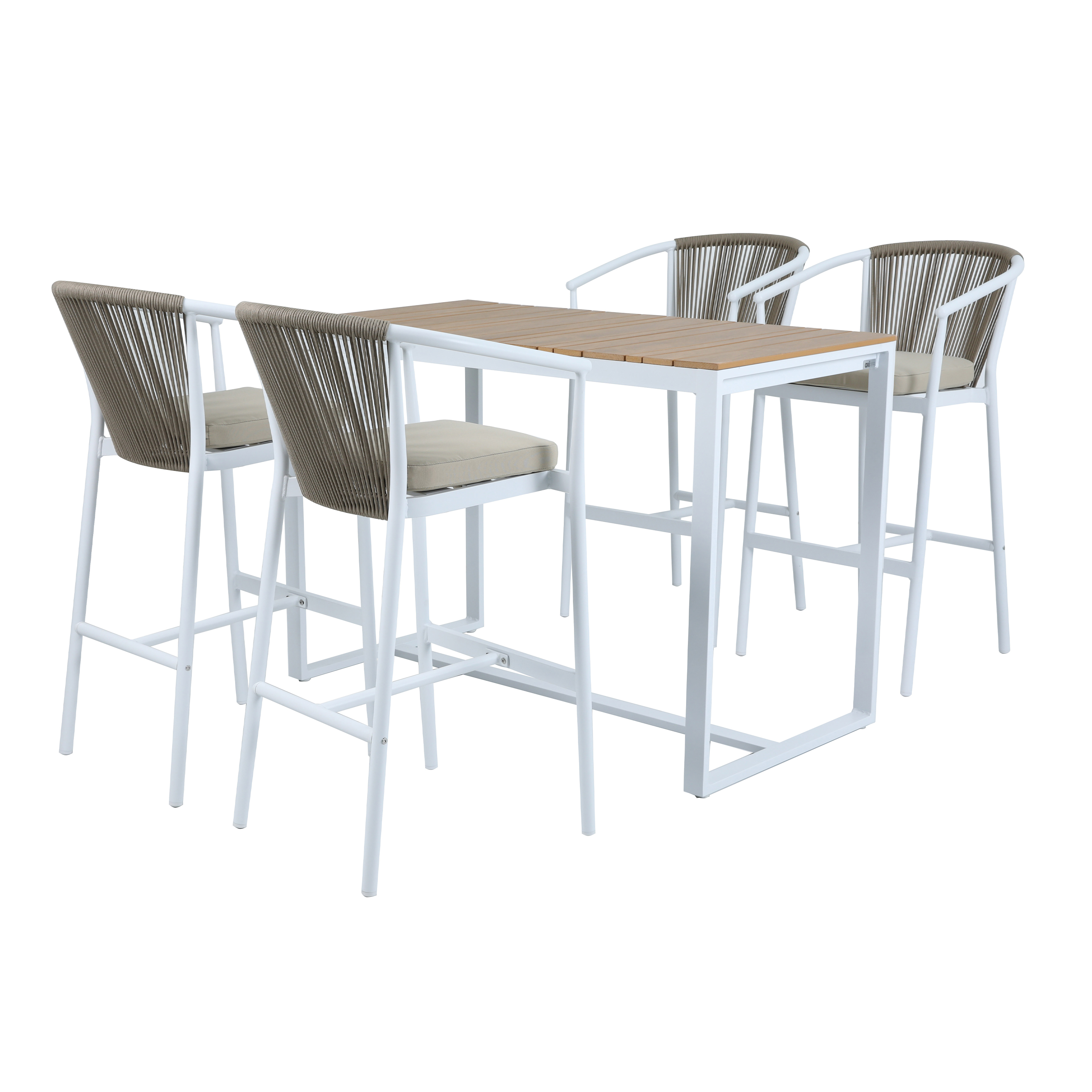 AXI Ravi Table Haute avec 4 tabourets de bar Blanc avec Polywood aspect teck