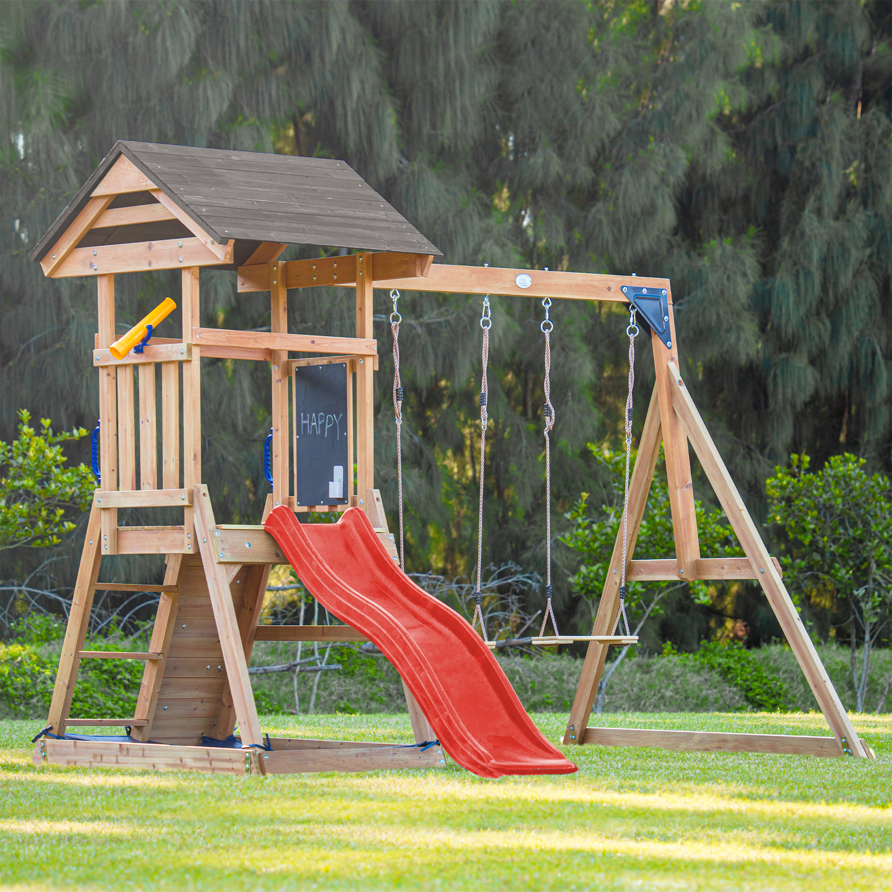 AXI Mia Climbing Frame with Double Swing Set – Red Slide