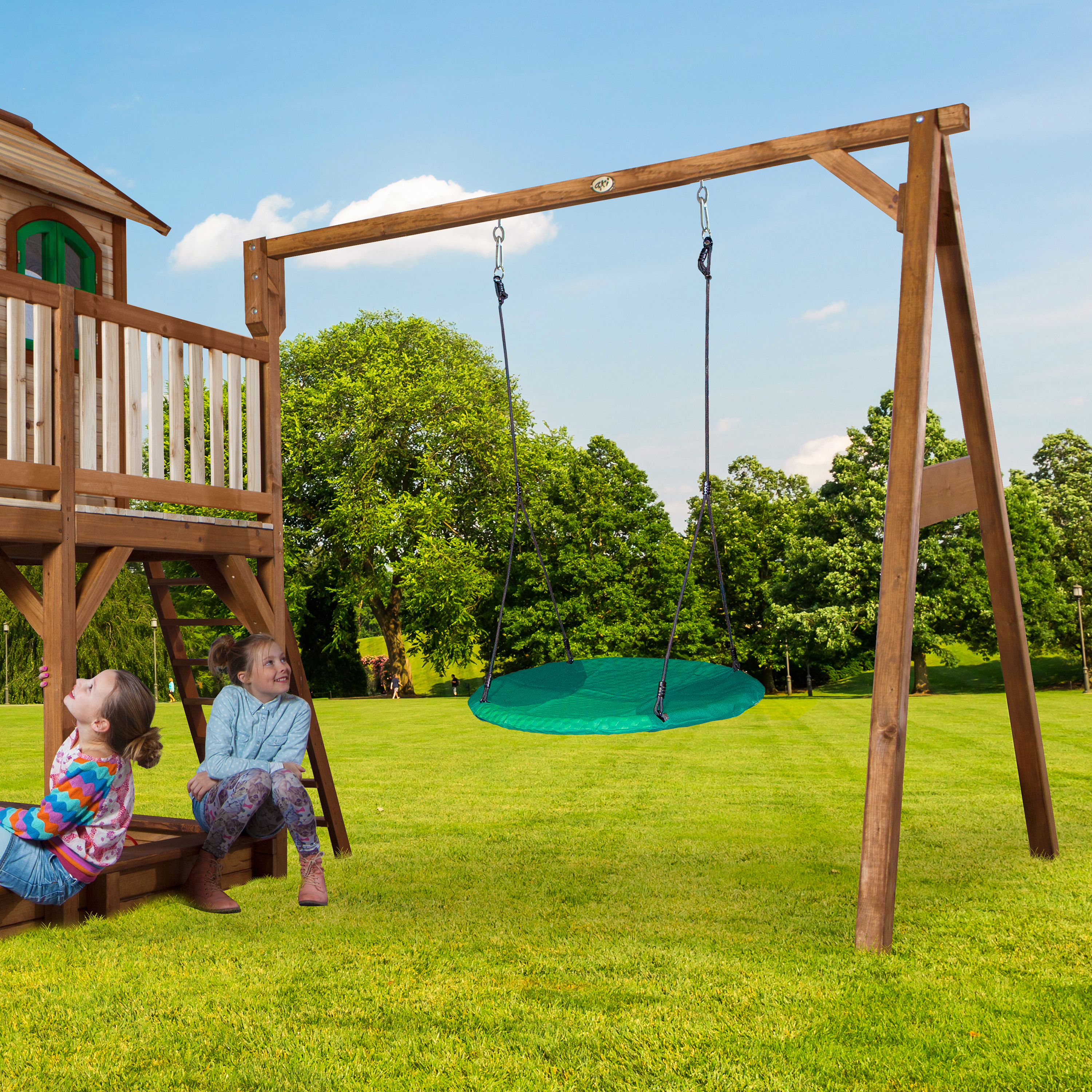 AXI Liam Playhouse with Summer Nest Swing Set Brown/Green - Grey Slide-8717973937685 AXI Liam Playhouse with Summer Nest Swing Set Brown/Green - Grey Slide