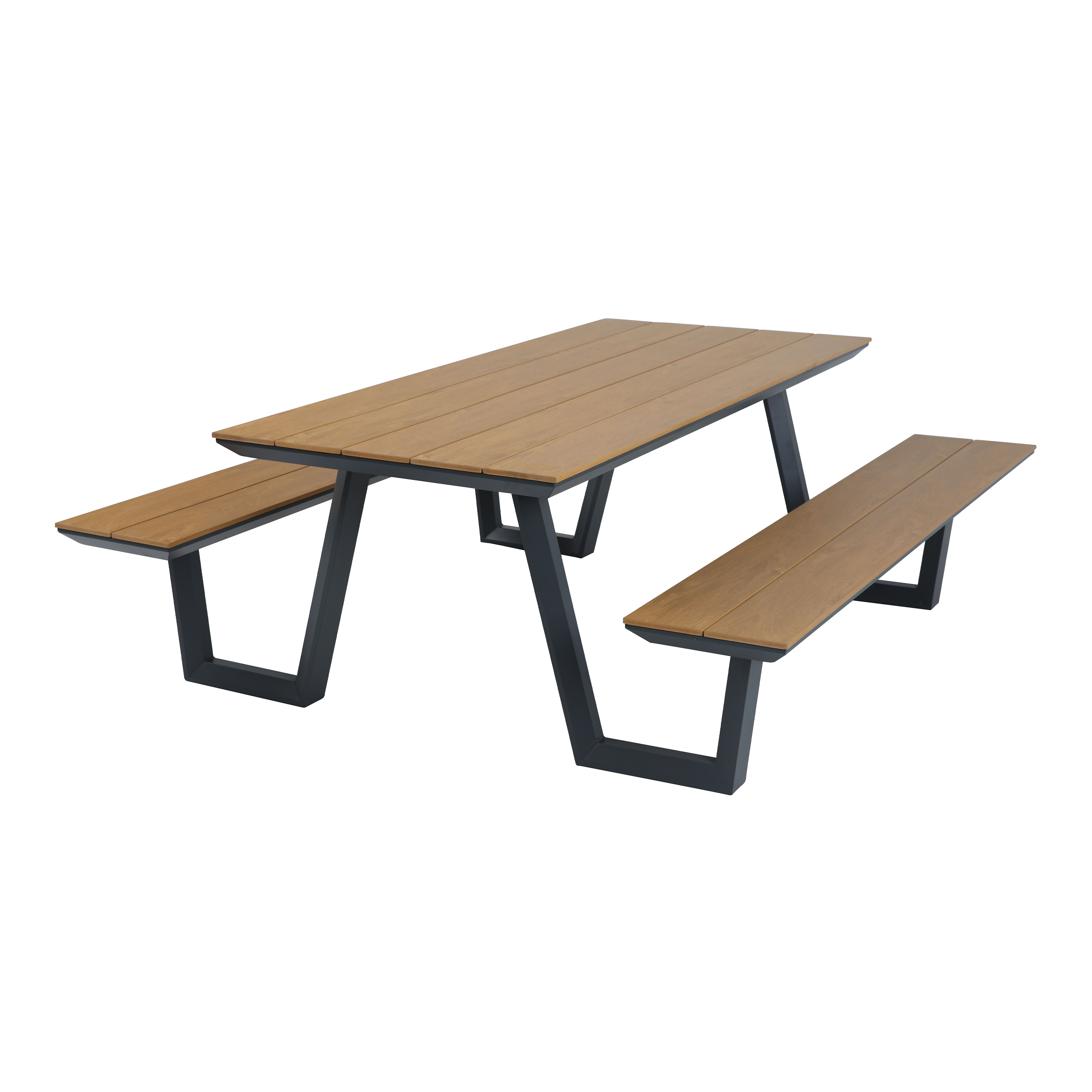 AXI Nori Table de pique-nique avec 2 bancs Anthracite - Polywood aspect teck