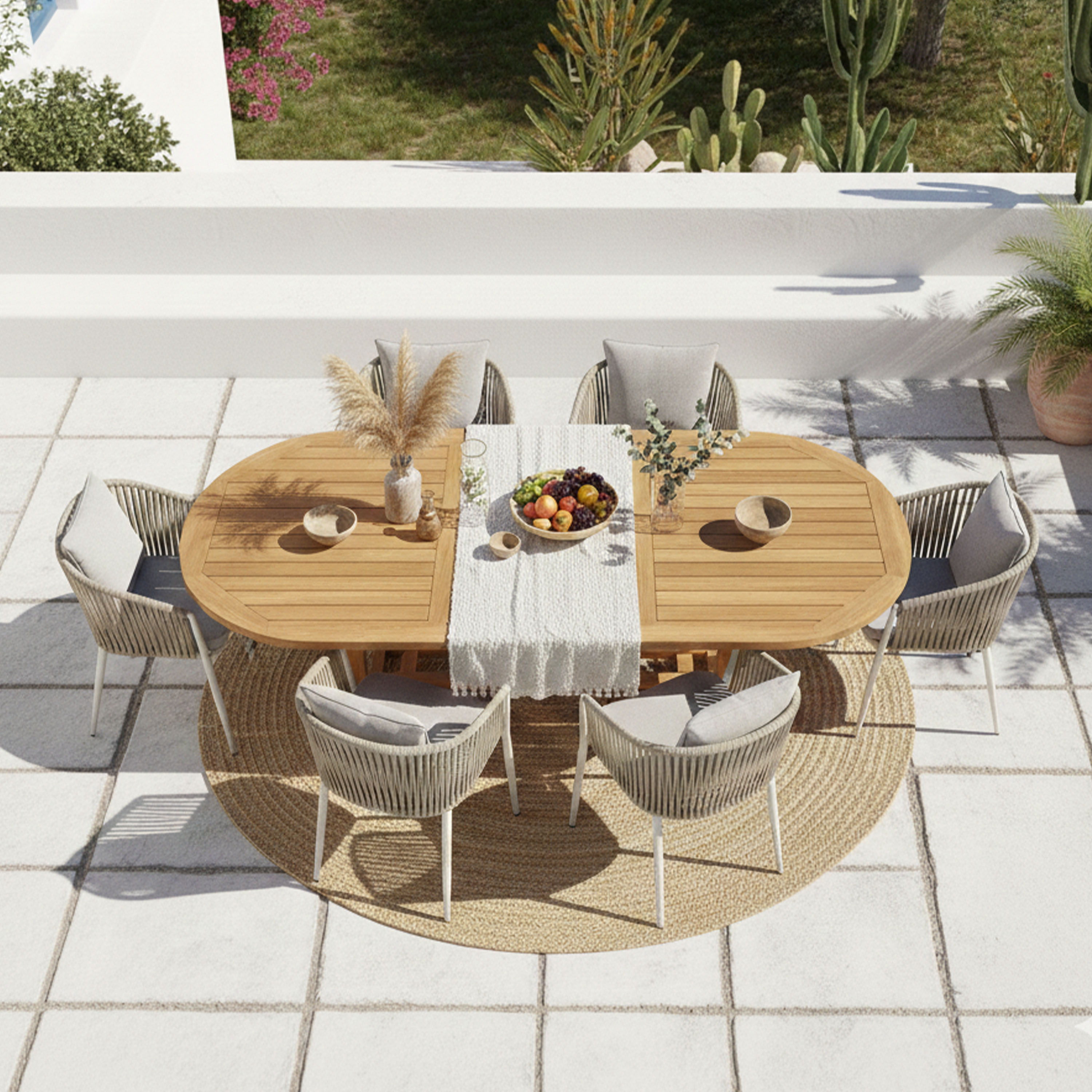 AXI Marzi/Faye 180-240 cm Dining Garden Set 7-piece Teak/Beige - Extendable