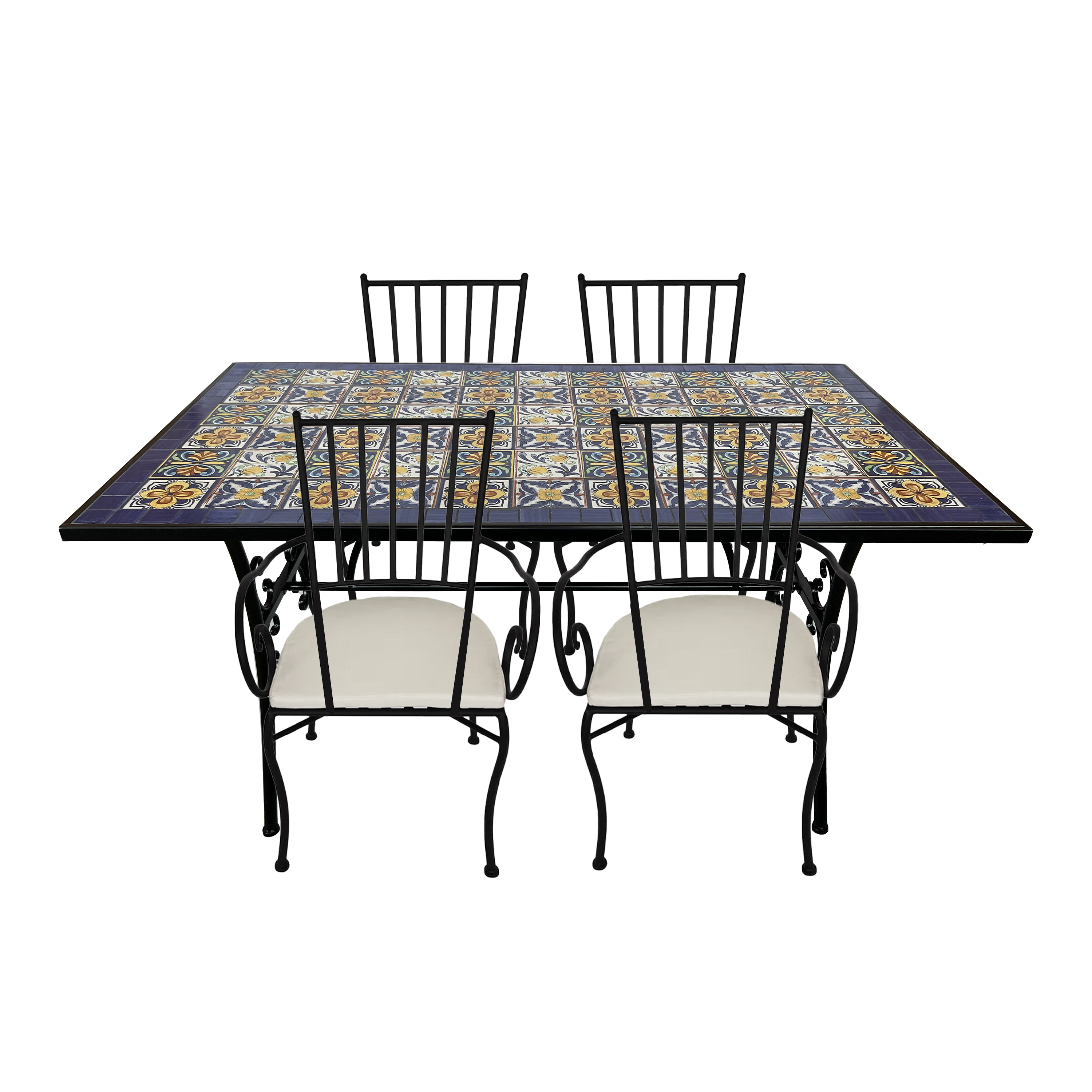 AXI Leonie 5-pièce Chaises et Table Bistrot Mosaïque Style Méditerranéen Bleu/Jaune