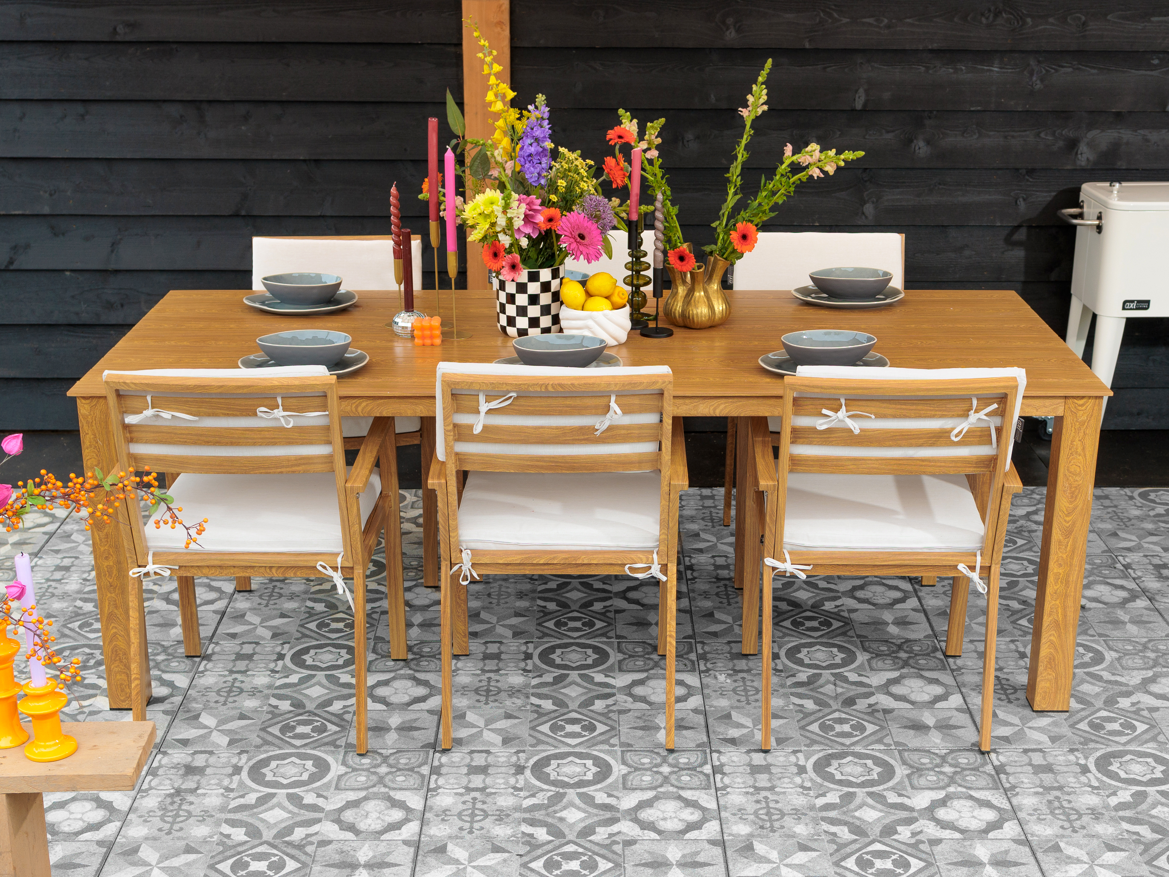 AXI Jada Garden Set with 6 chairs - Wood-look/Beige