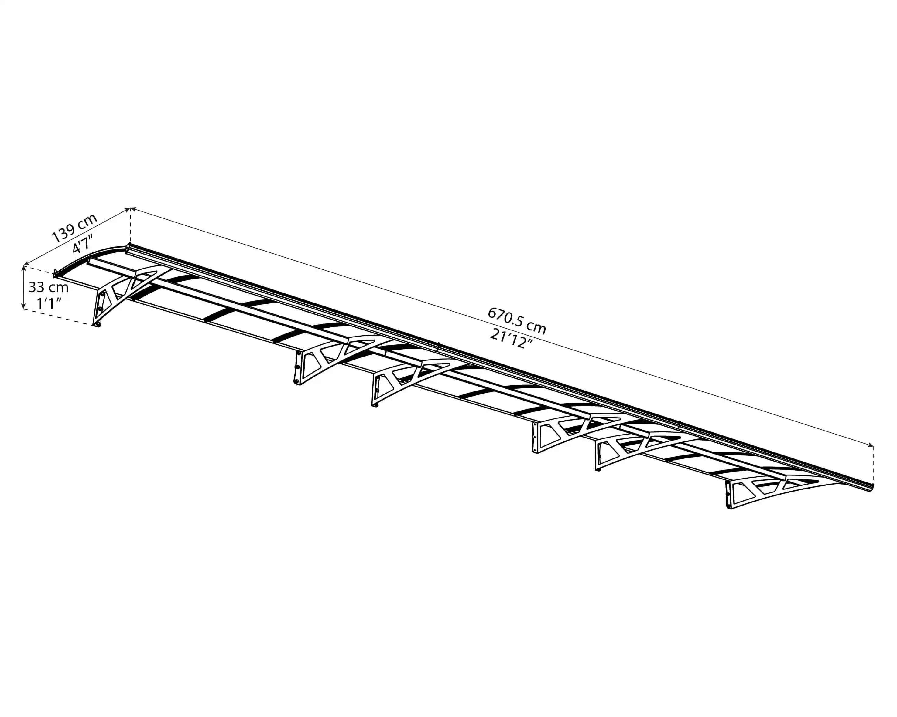 Canopia Amsterdam 670X140 cm marquise de porte véranda Grise 