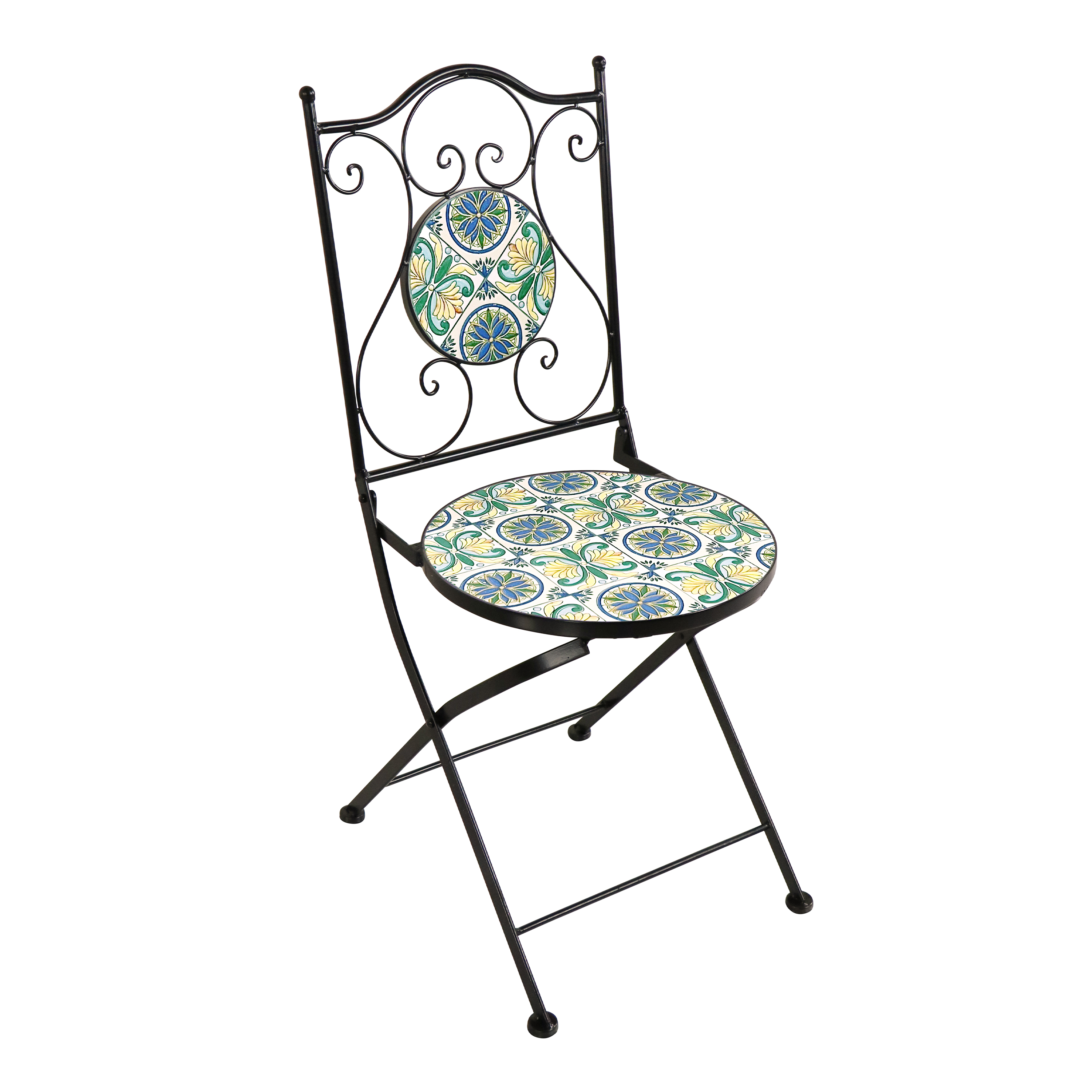 AXI Amélie Chaise Bistrot Mosaique Style Sicilien Bleu/Jaune