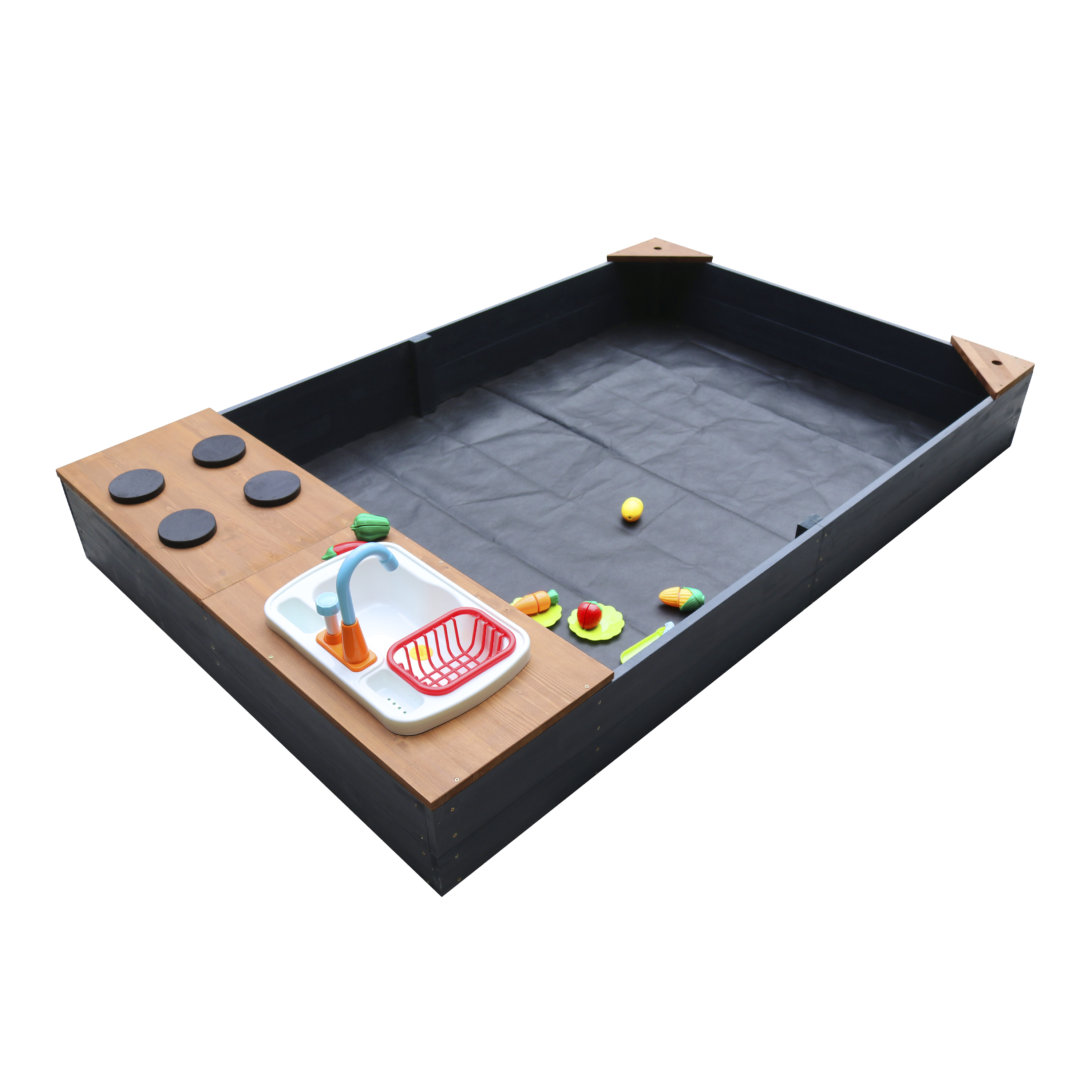 AXI Kelly Sandbox with Play Kitchen - 180 x 115 cm - Anthracite/Brown