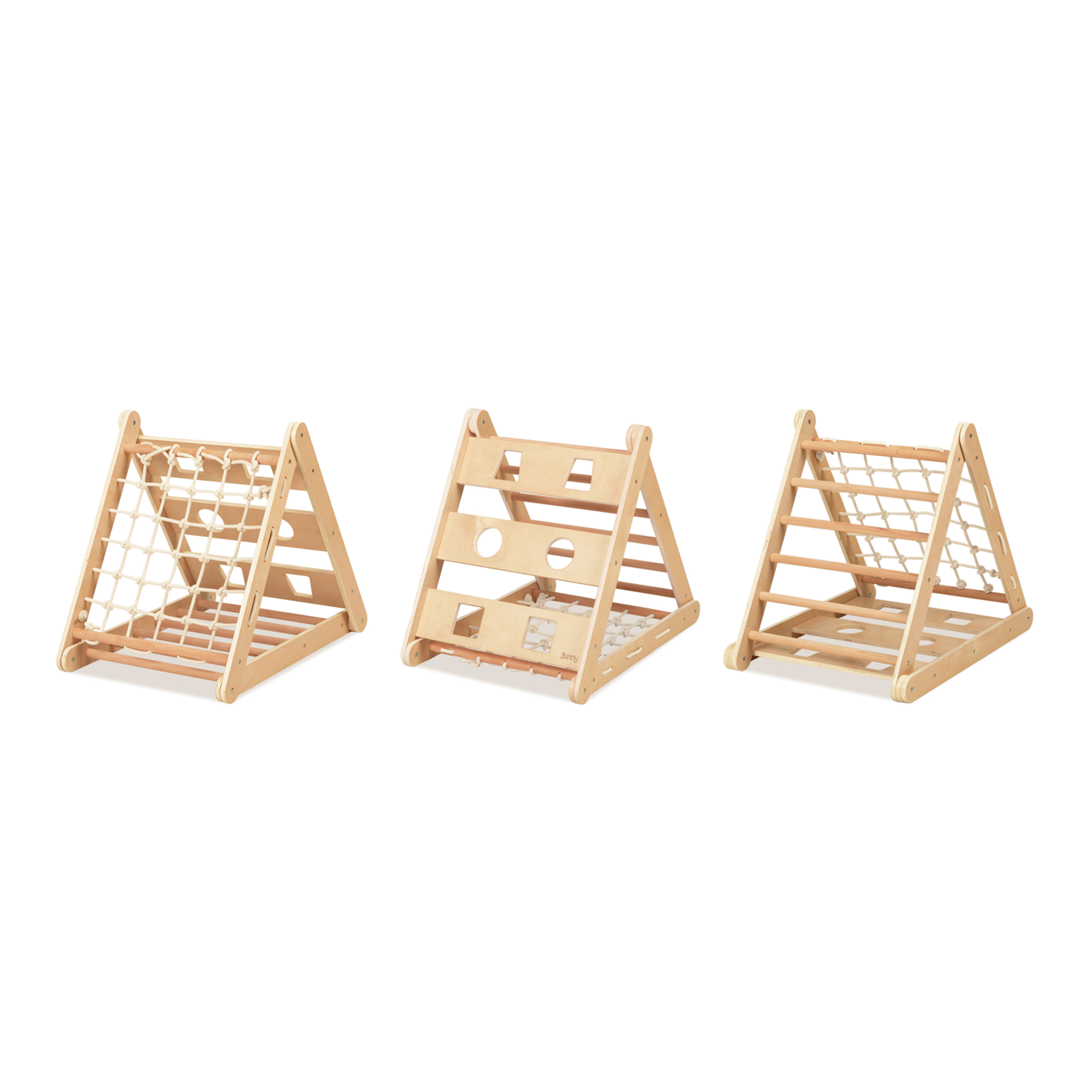 Sunny Sammie 2-en-1 Triangle d’escalade avec toboggan en bois, Naturel