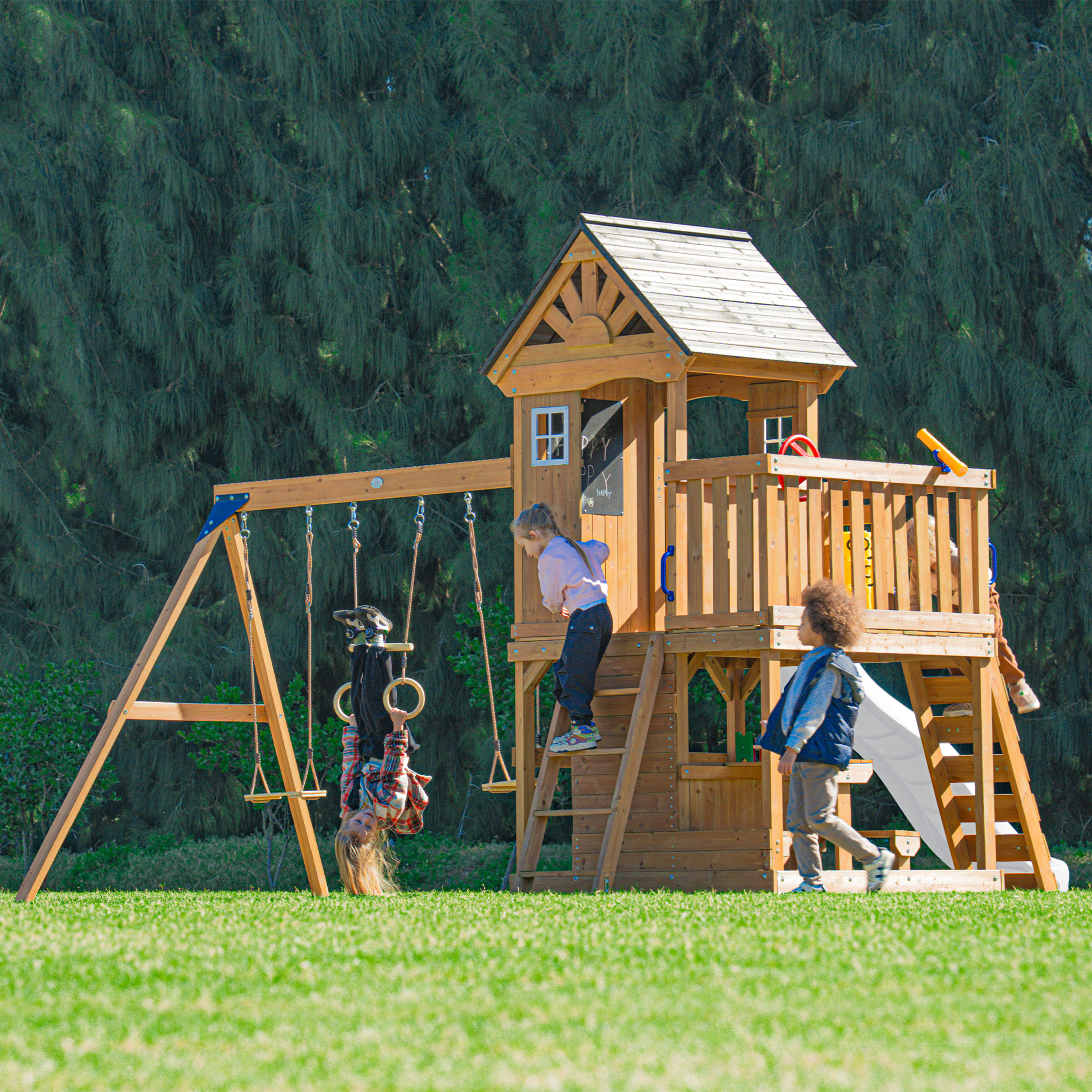 AXI Jack Climbing Frame with Double Swing and Trapeze – White Slide