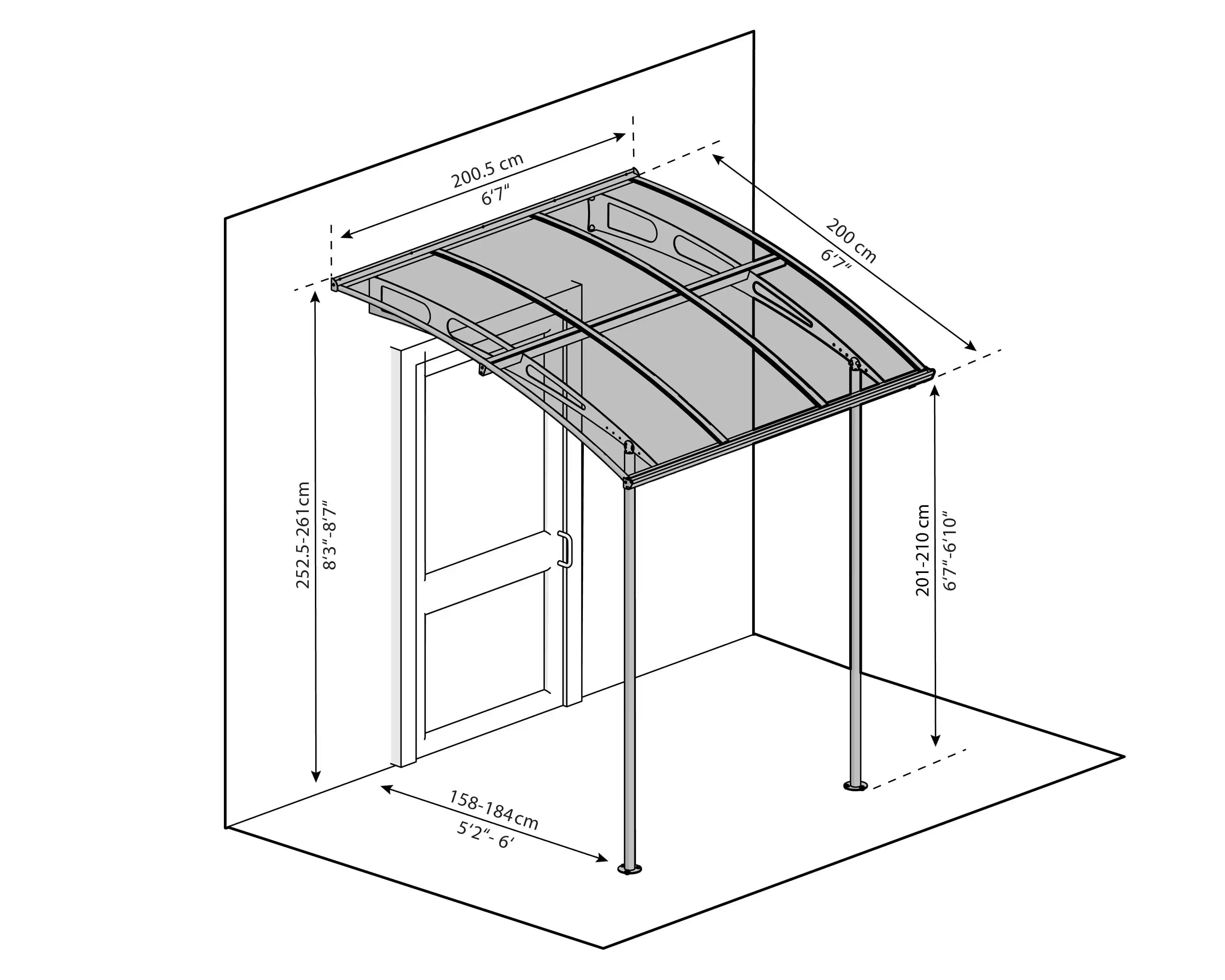Canopia Vega 200X200X252 cm Deur en Veranda Luifel Grijs Helder-7290108131758 Canopia Vega 200X200X252 cm Deur en Veranda Luifel Grijs Helder