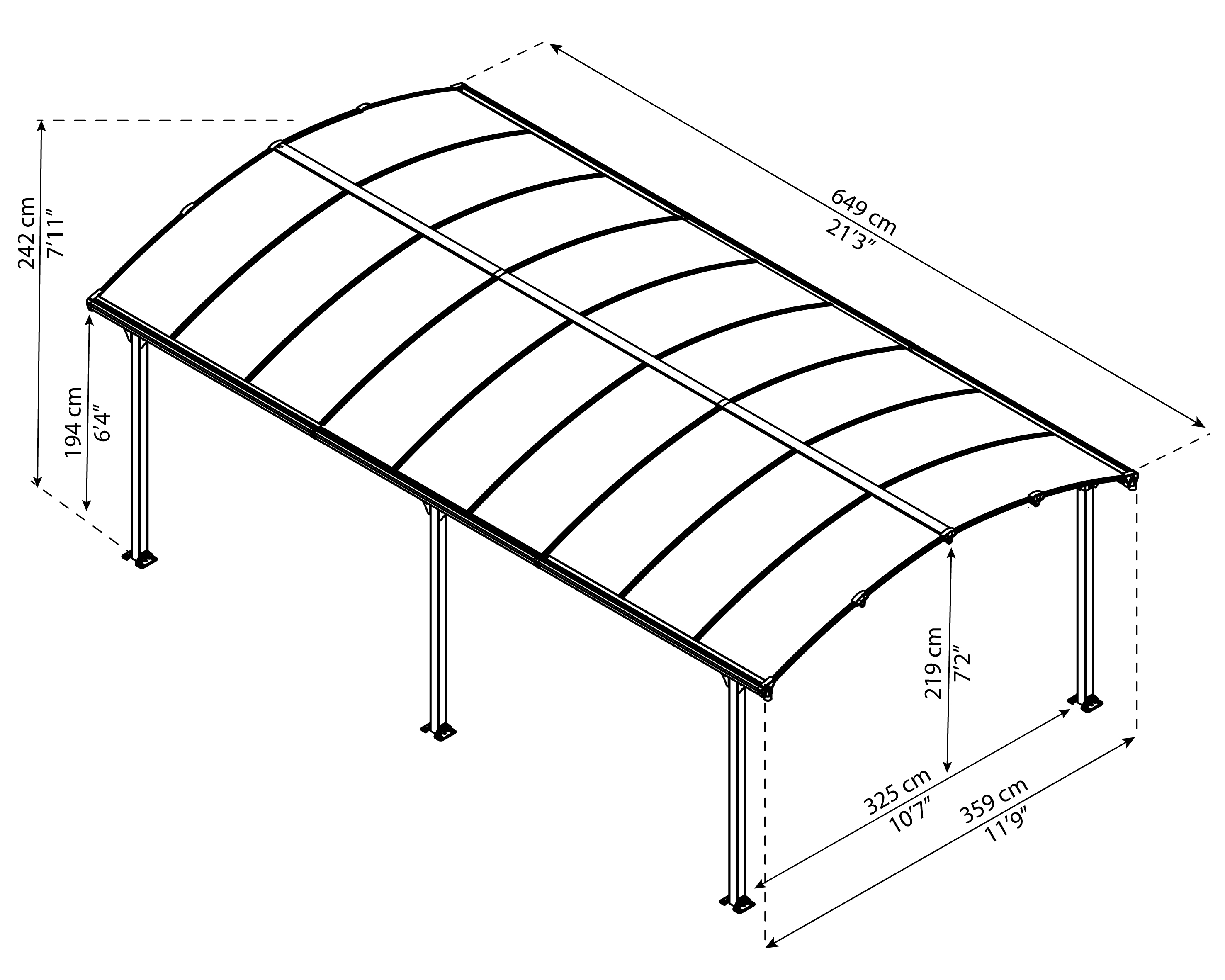 Canopia Arcadia 650X360 cm Carport Enkel Donkergrijs Brons-7290108138641 Canopia Arcadia 650X360 cm Carport Enkel Donkergrijs Brons