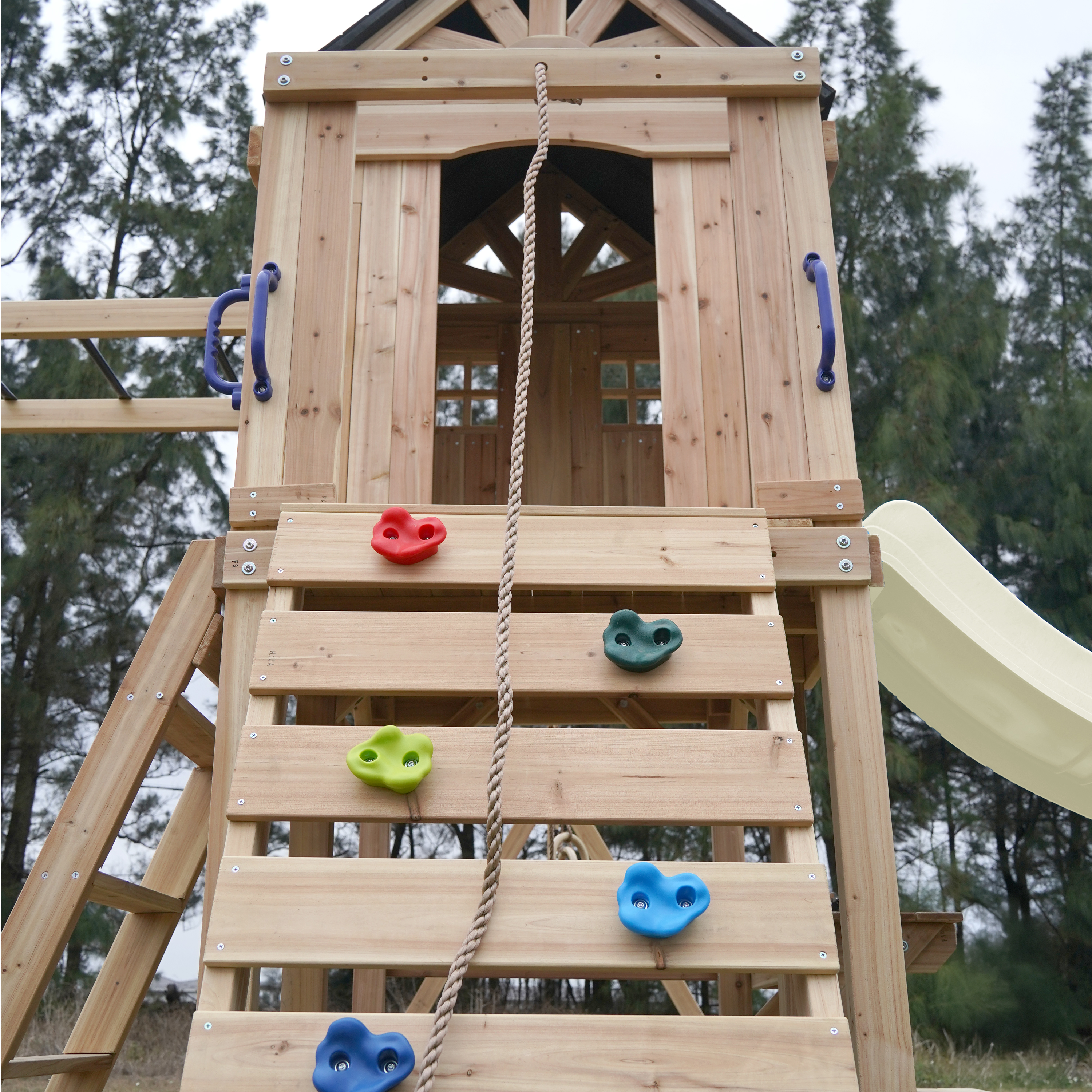 AXI Duncan Climbing Frame with Swings, Climbing Frames and Monkey Bars – Cream Slide