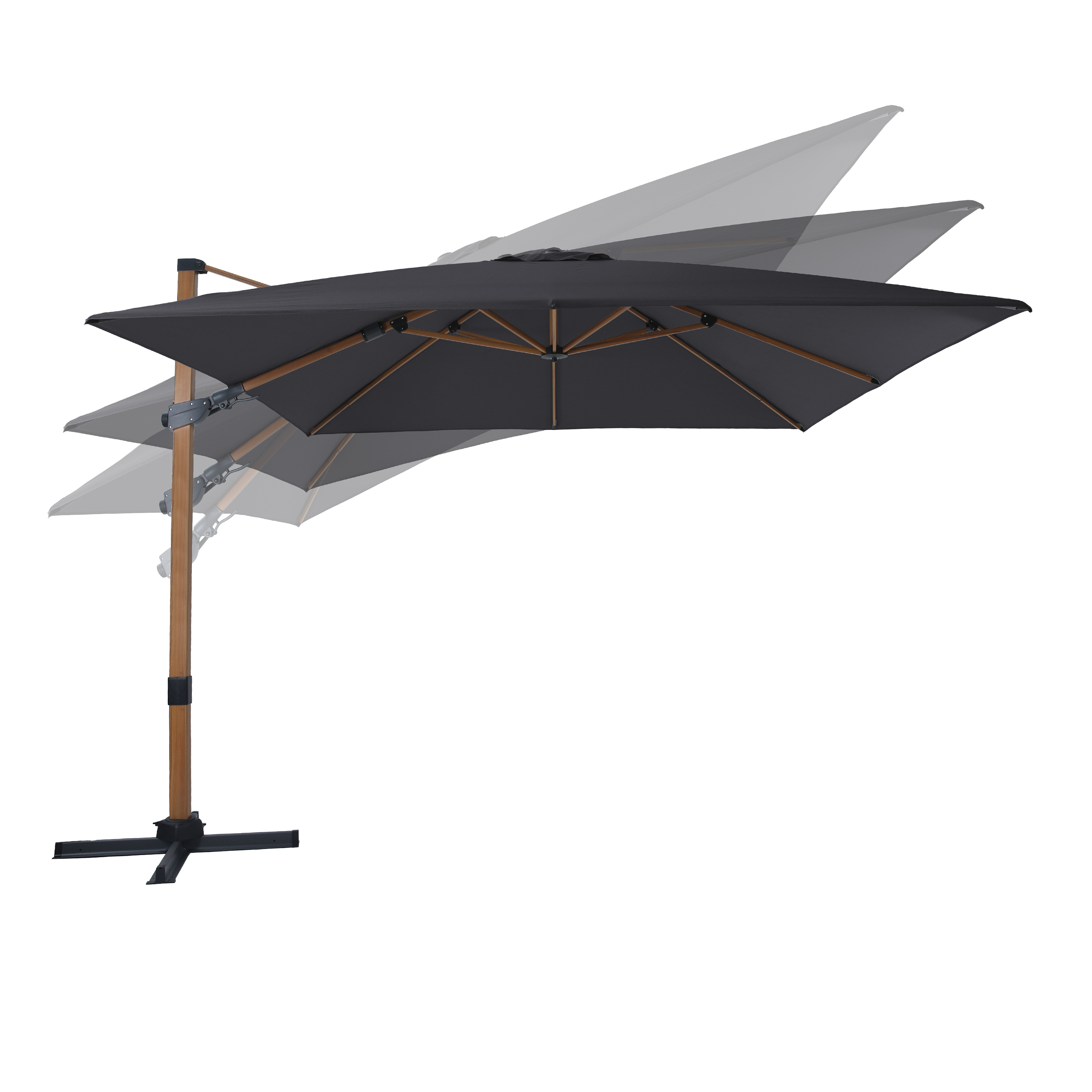 AXI Apollo Premium Parasol déporté 300x300 aspect Bois/Gris