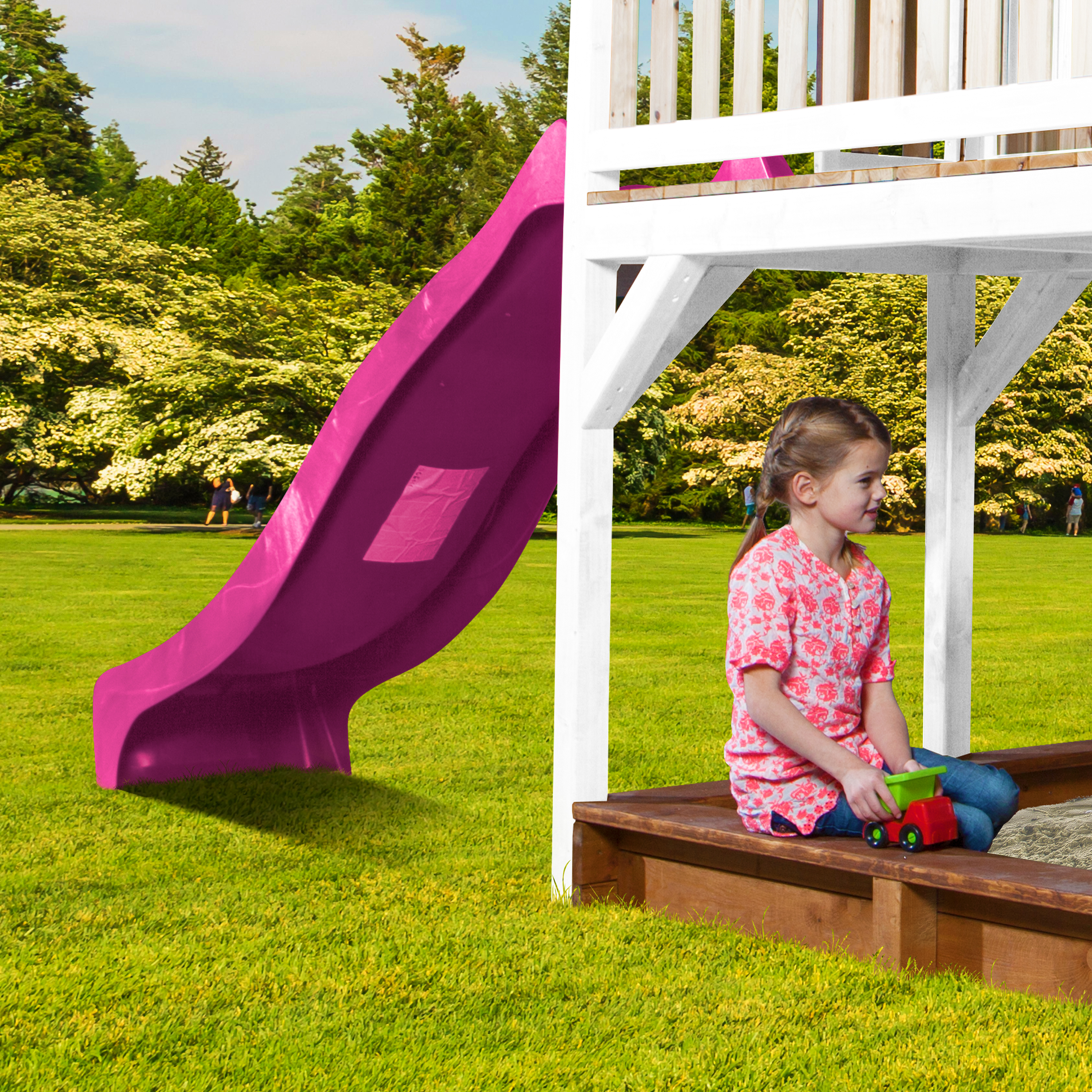 AXI Liam Playhouse with Single Swing Set Brown/White - Purple Slide