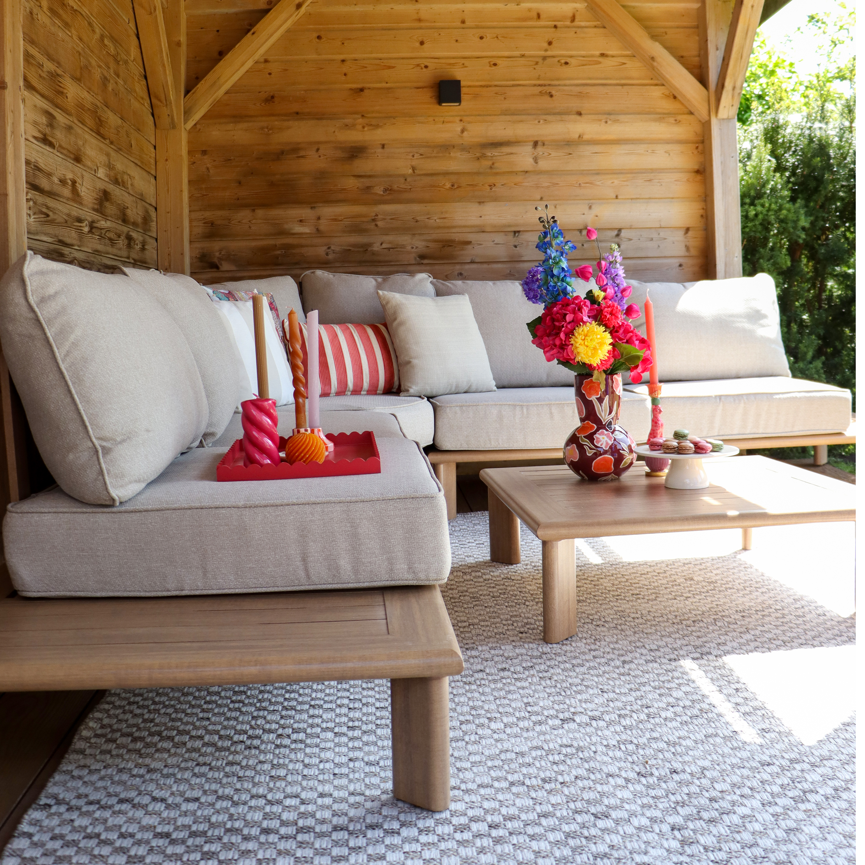 AXI Avery Lounge Set with Side Tables Wood-Look with Beige-8720365065637 AXI Avery Lounge Set with Side Tables Wood-Look with Beige