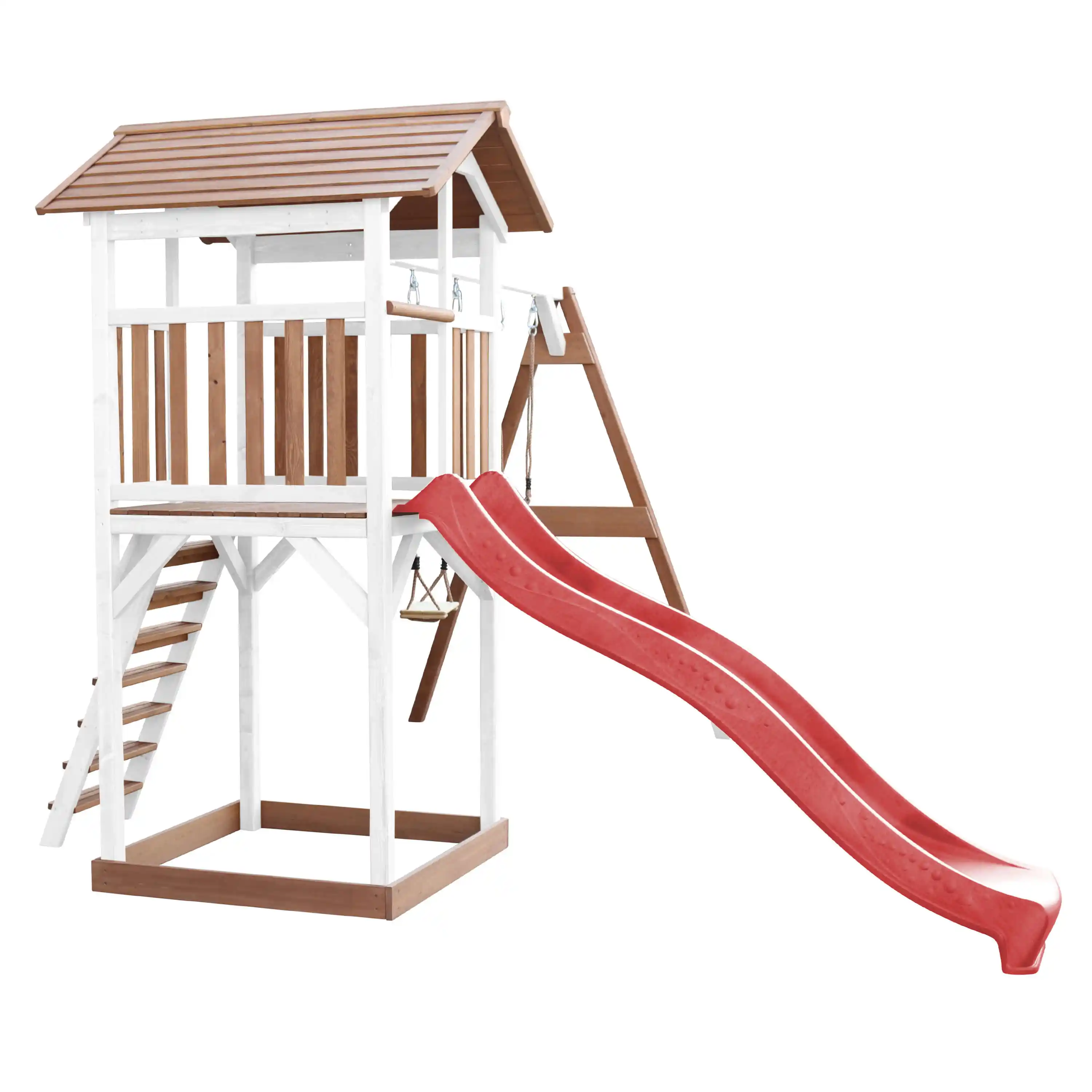 AXI Beach Tower Speeltoren met Dubbele Schommel Bruin/wit - Rode Glijbaan