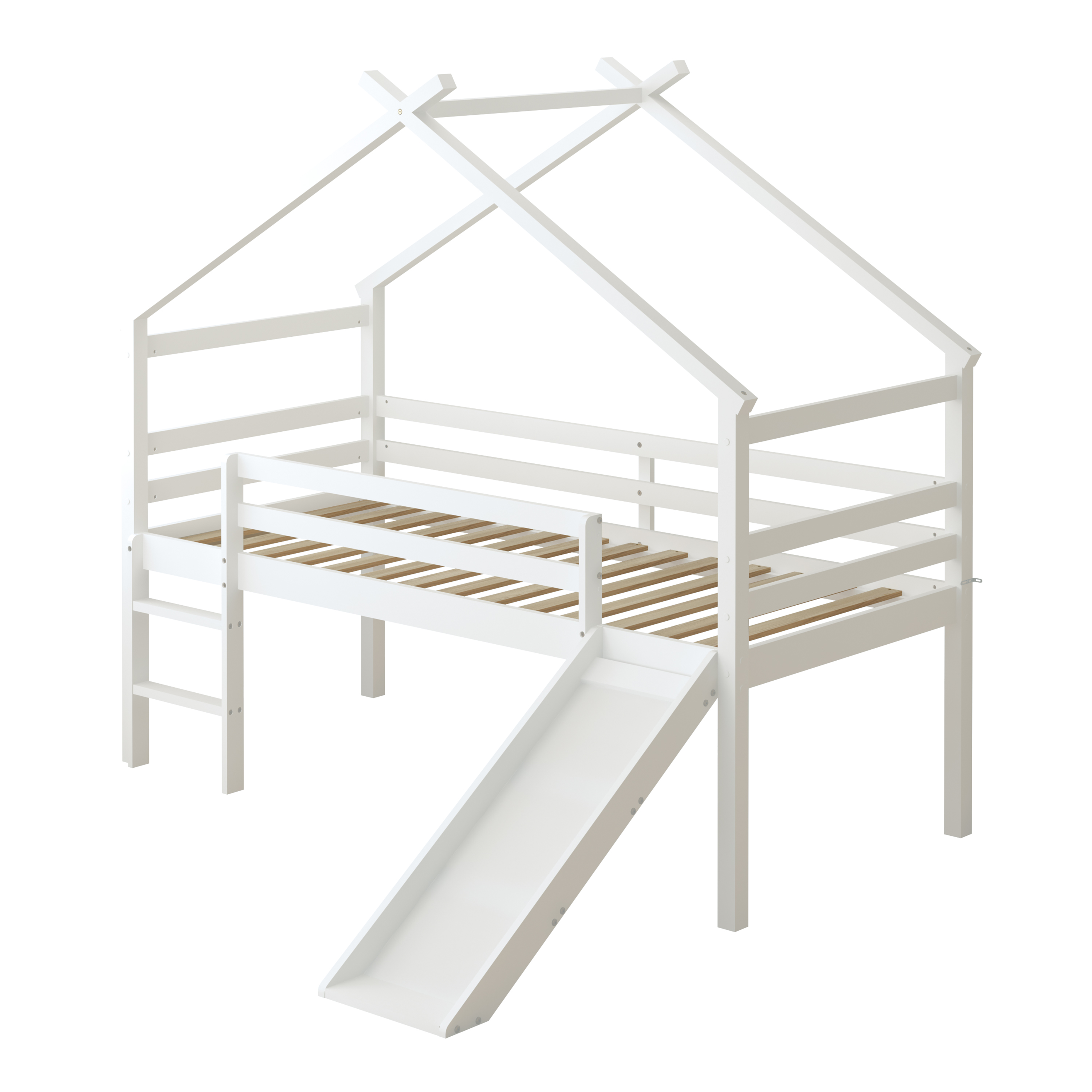 Sunny River Mid Sleeper with Slide White – With Mattress