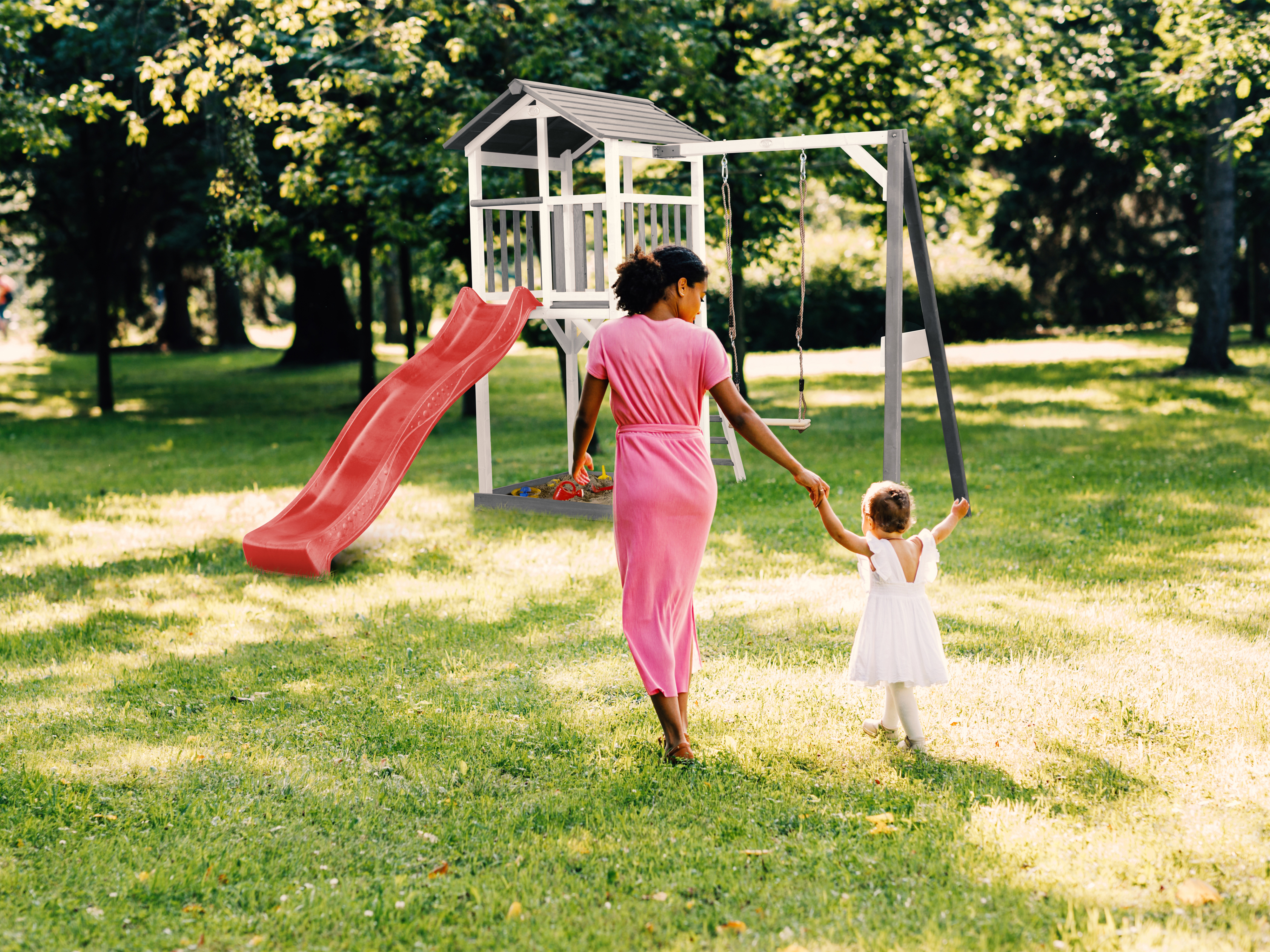 AXI Beach Tower with Single Swing Set Grey/White - Red