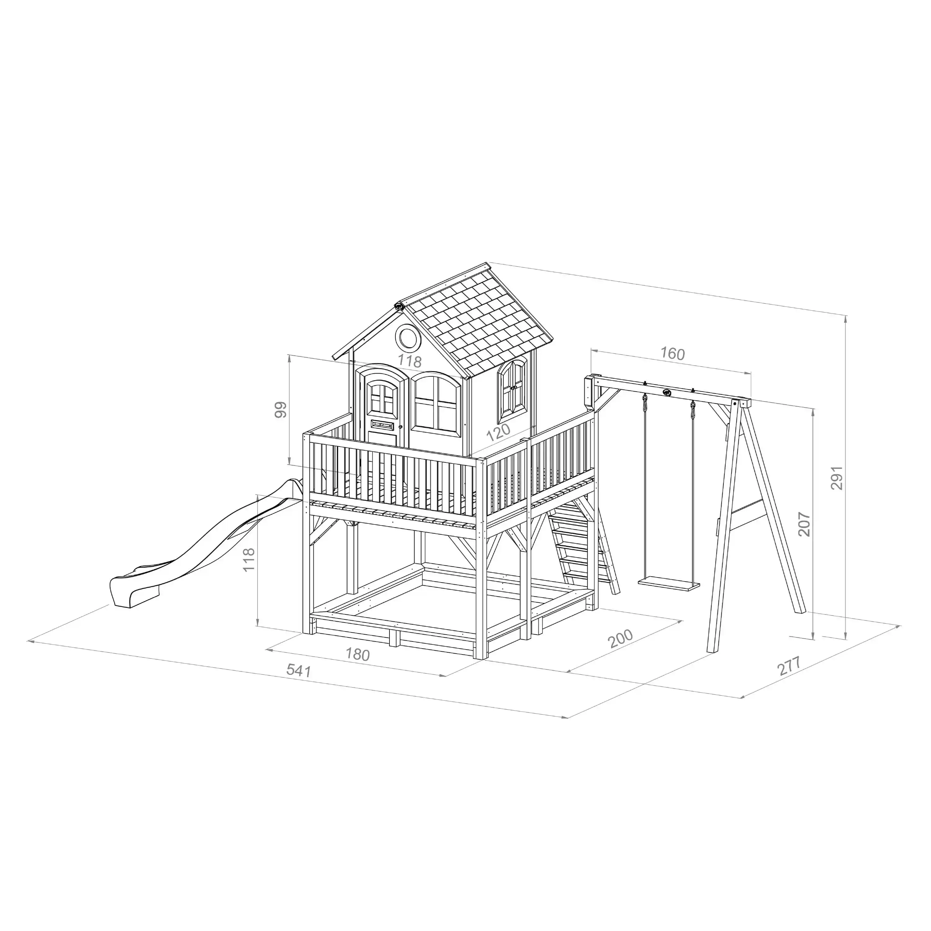 AXI Liam Maisonnette en bois Marron/Verte avec 1 Balançoire - Toboggan Blanc