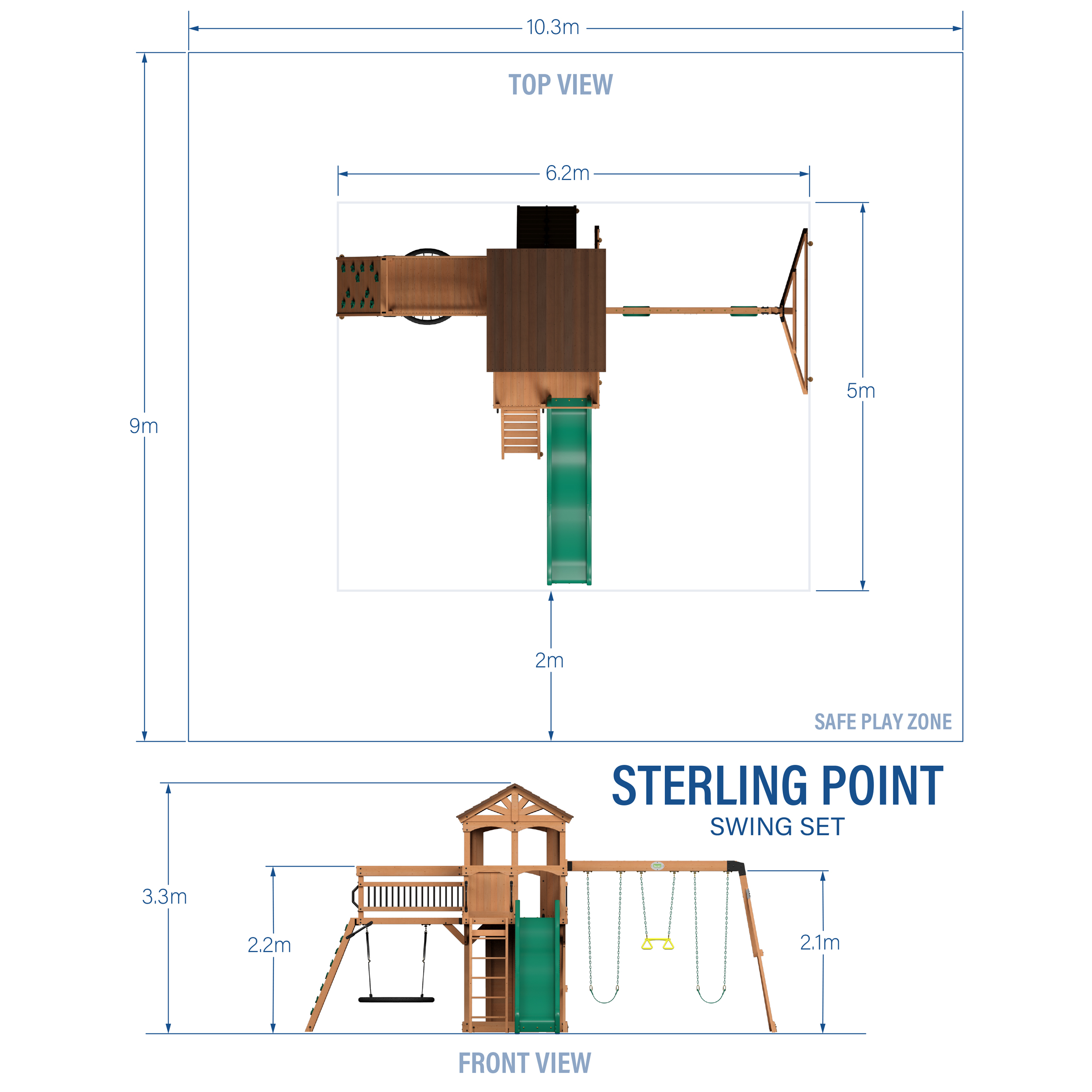 Backyard Discovery Sterling Point Play Set with 3 Swings and Slide - Climbing Wall & Rock Wall - Trapeze - Sandbox - Walkway-0752113300378 Backyard Discovery Sterling Point Play Set with 3 Swings and Slide - Climbing Wall & Rock Wall - Trapeze - Sandbox - Walkway