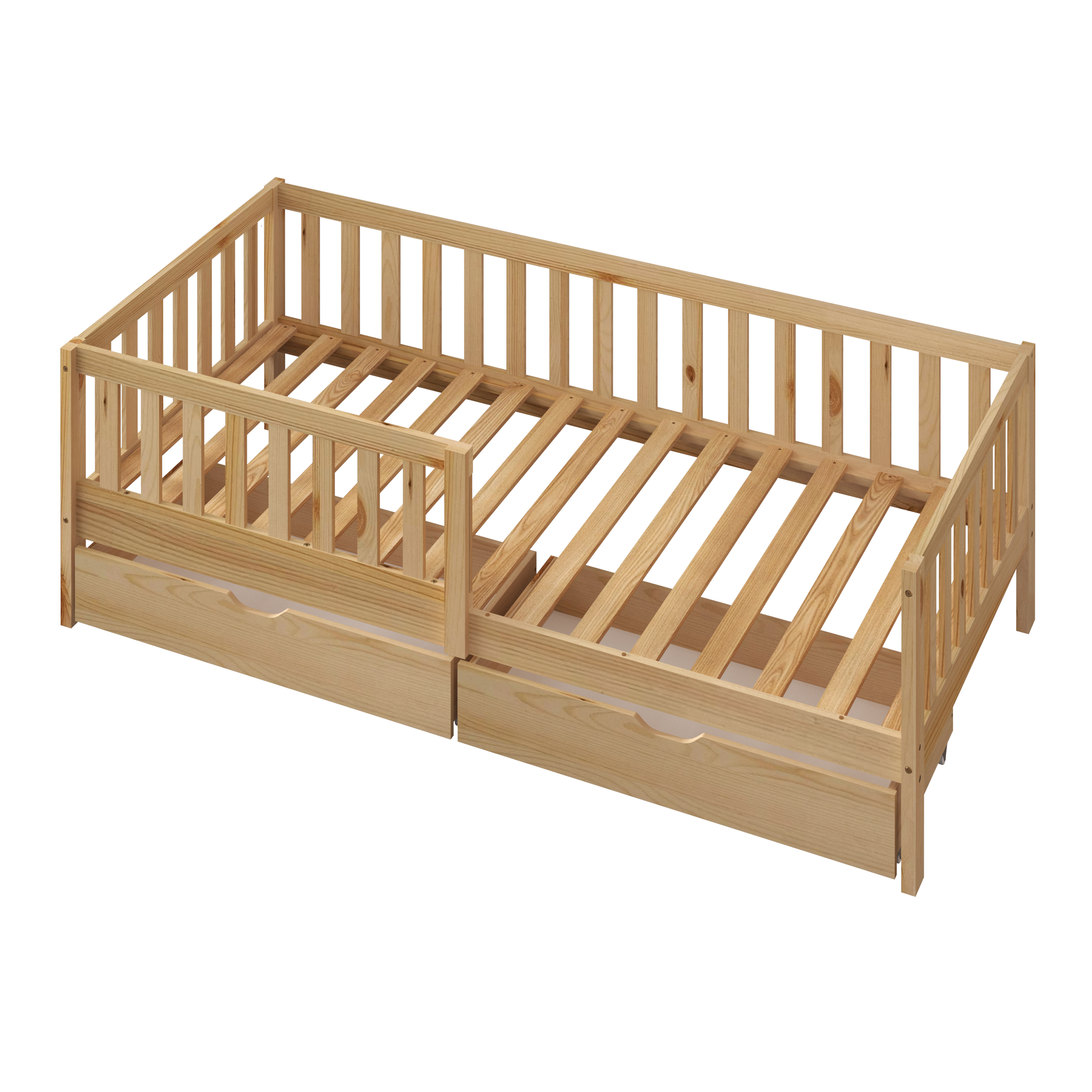 Sunny Isa Kids Bed with 2 Storage Drawers and Guardrail Natural – Without Mattress