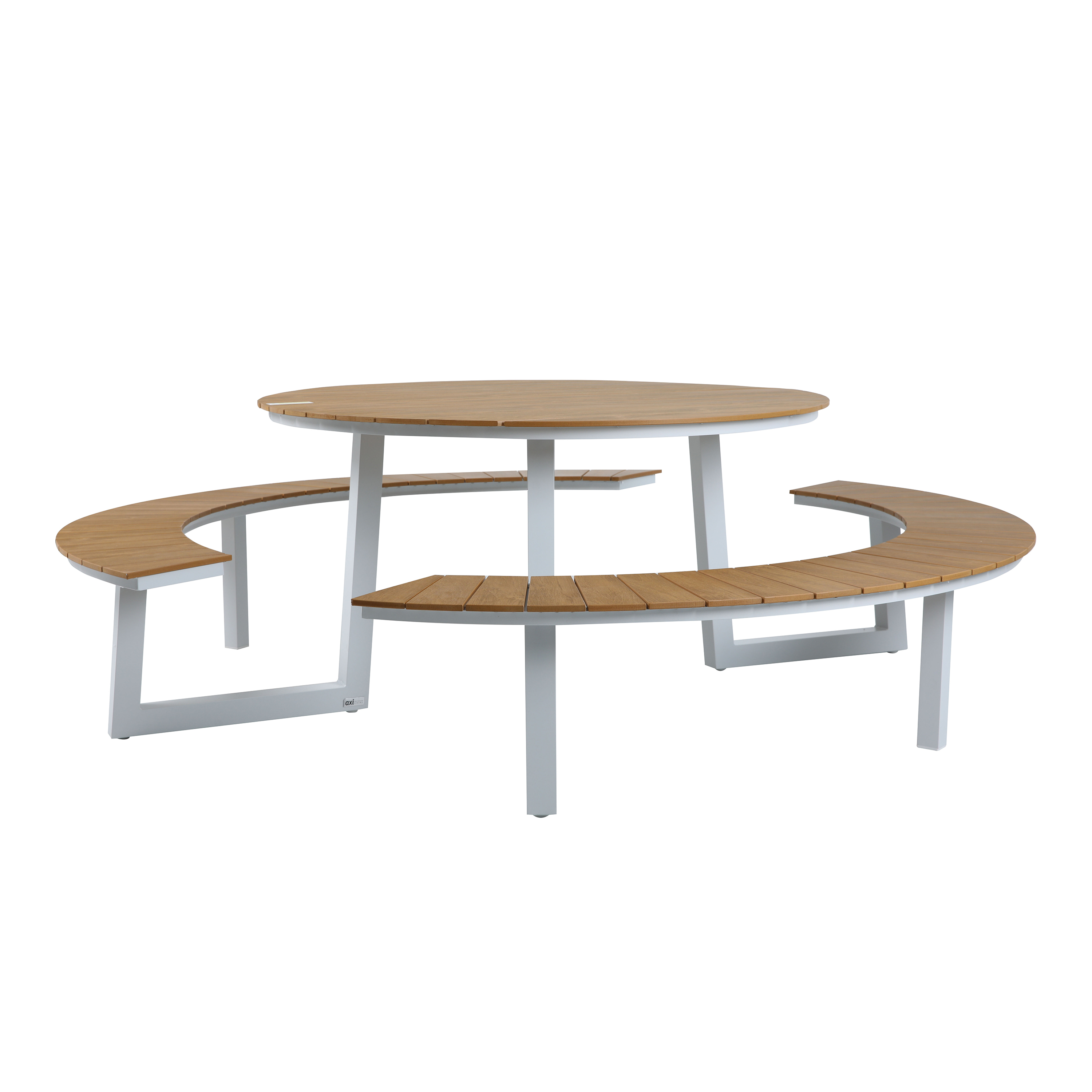 AXI Taco Table de pique-nique avec 2 bancs Rond Blanc avec Polywood aspect teck