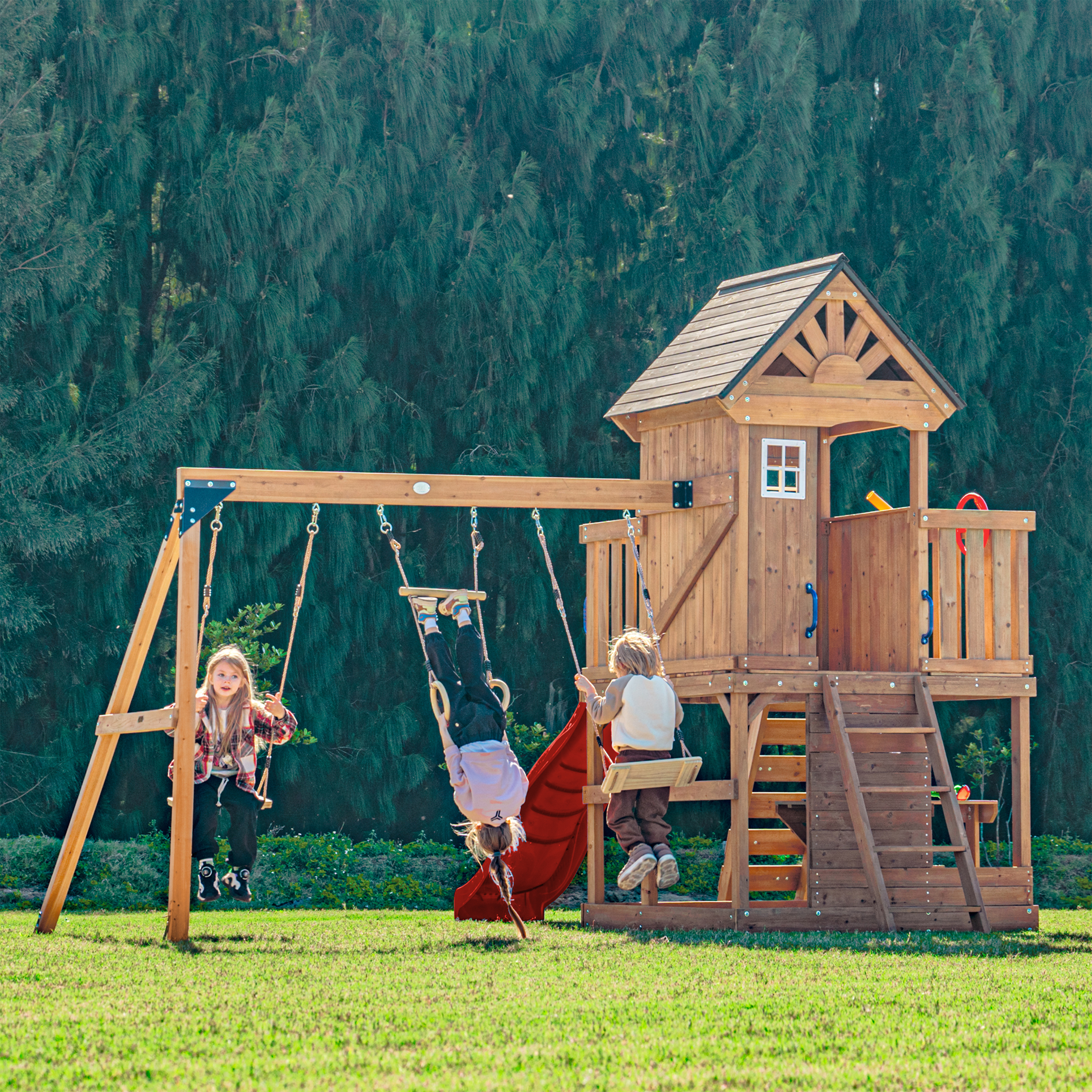 AXI Jack Climbing Frame with Double Swing and Trapeze – Red Slide