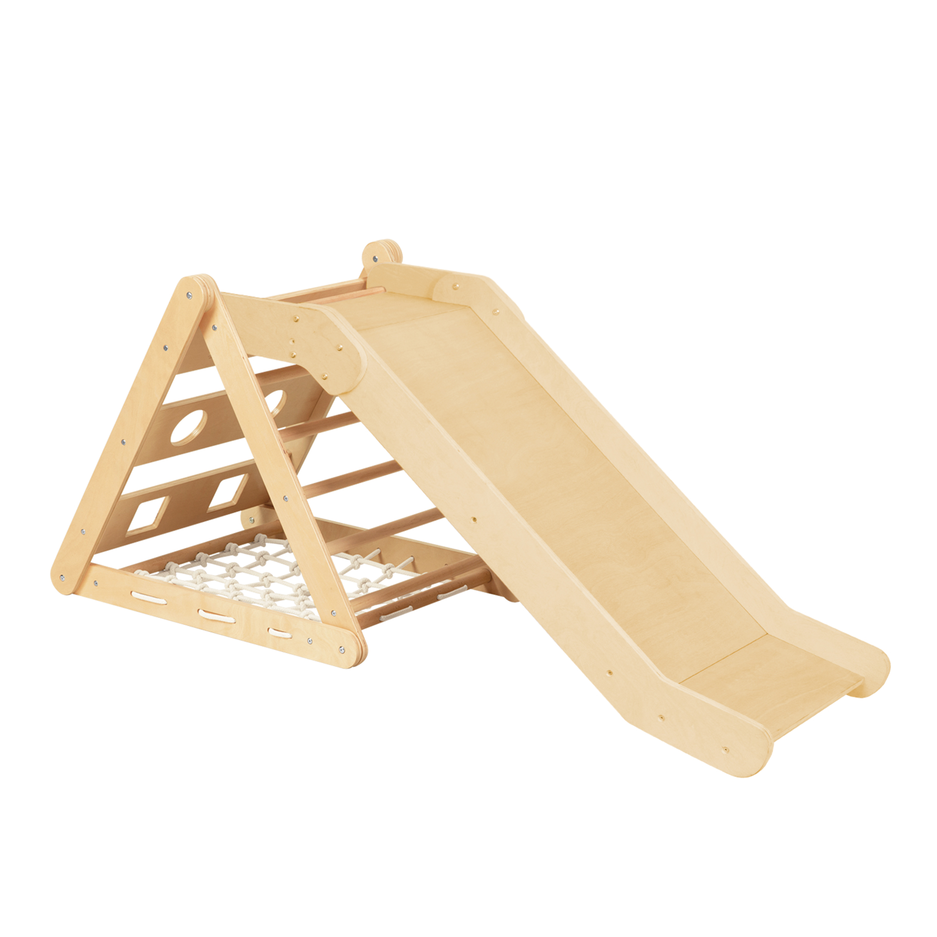 Sunny Sammie 2-en-1 Triangle d’escalade avec toboggan en bois, Naturel