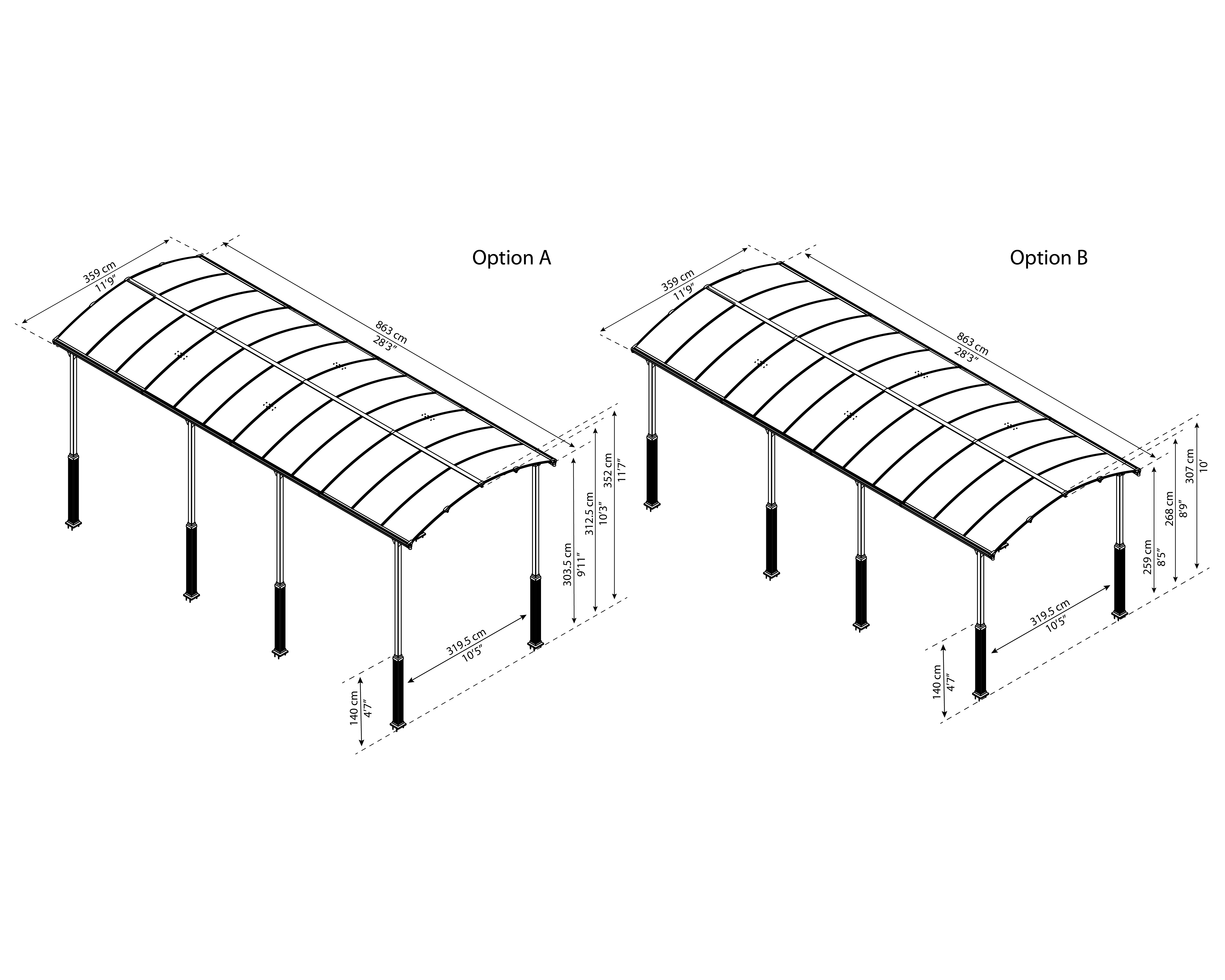 Canopia Alpine 863X360X307 cm Carport pour camping-car et hangar à bateaux Gris