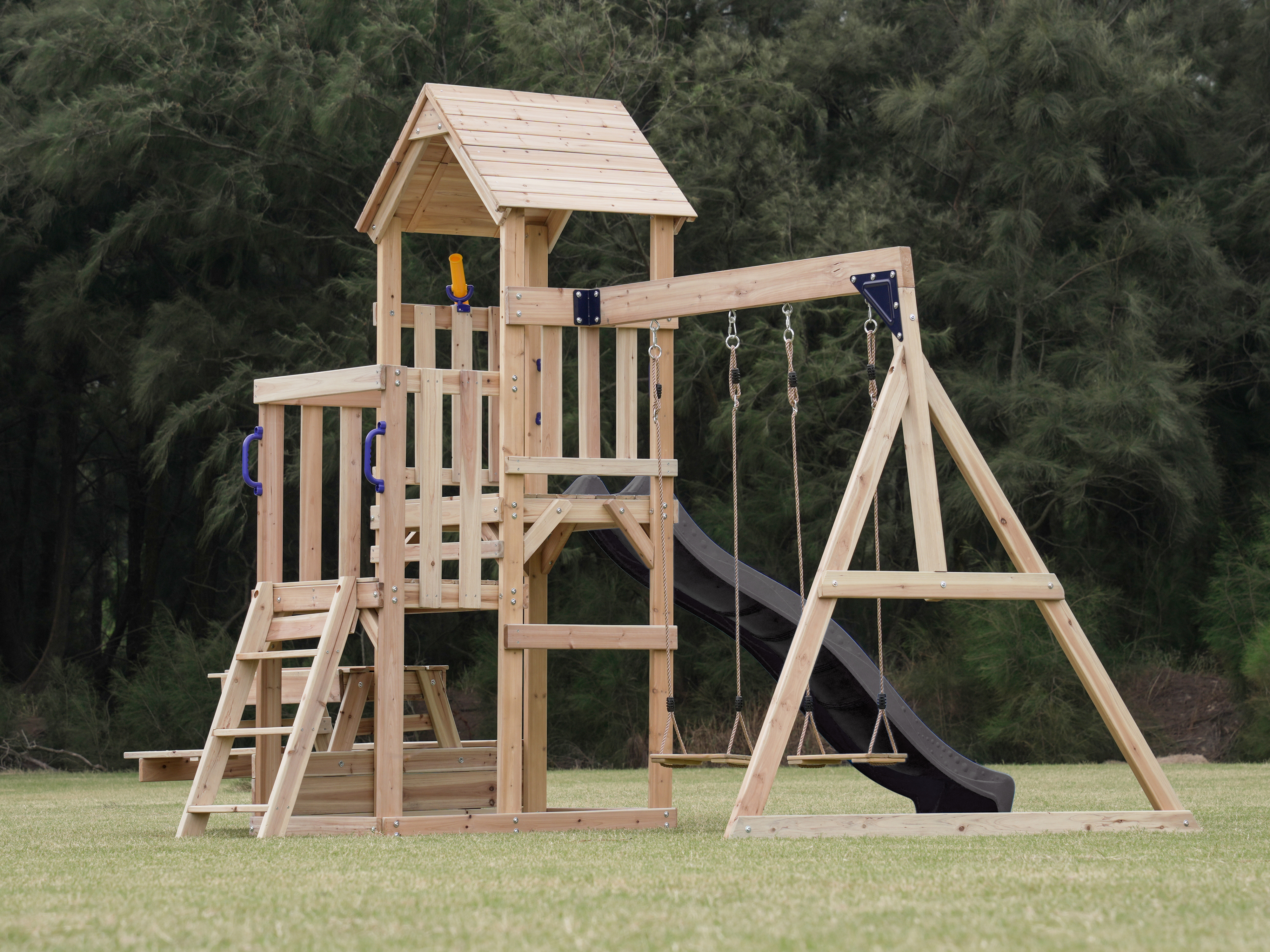 AXI Mette Climbing Frame with Double Swing Set and Picnic Table - Grey Slide