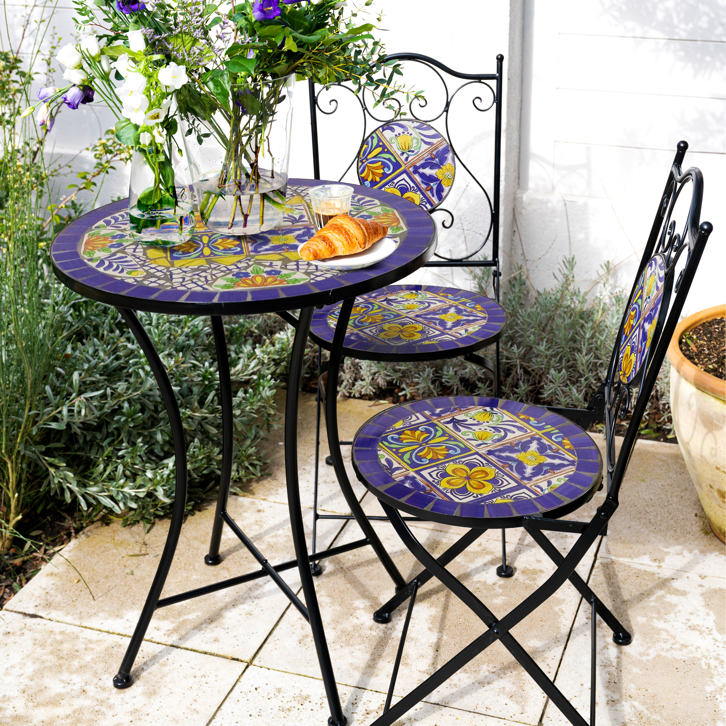 AXI Amélie Chaise Bistrot Mosaique Style Méditerranéen Bleu/Jaune