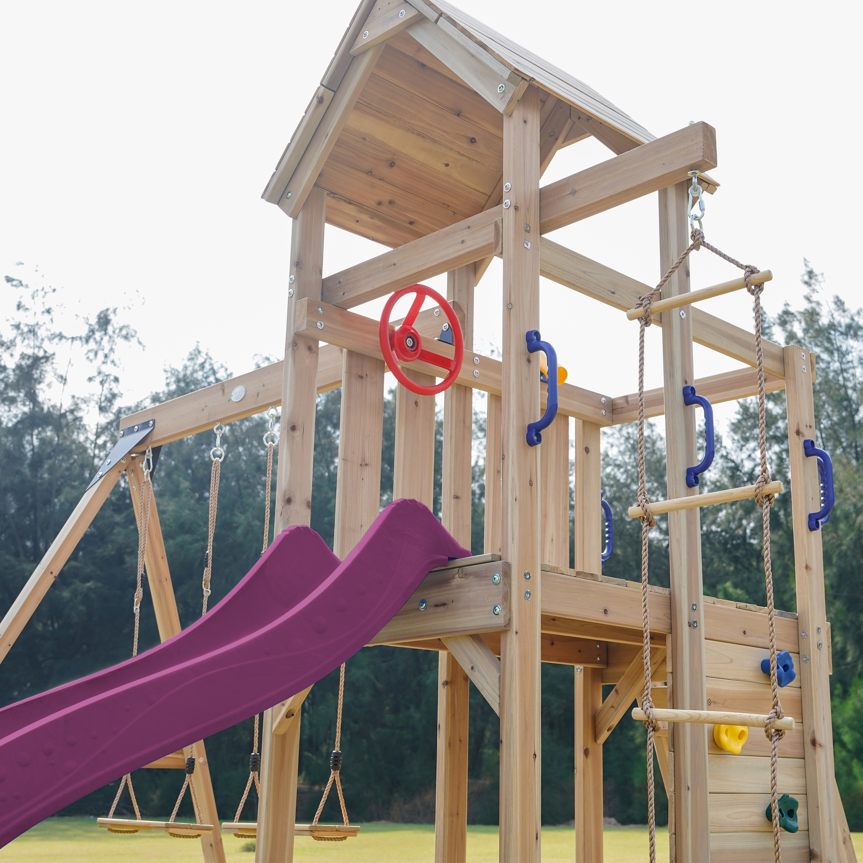 AXI Moos Climbing Frame with Double Swing Set - Purple Slide