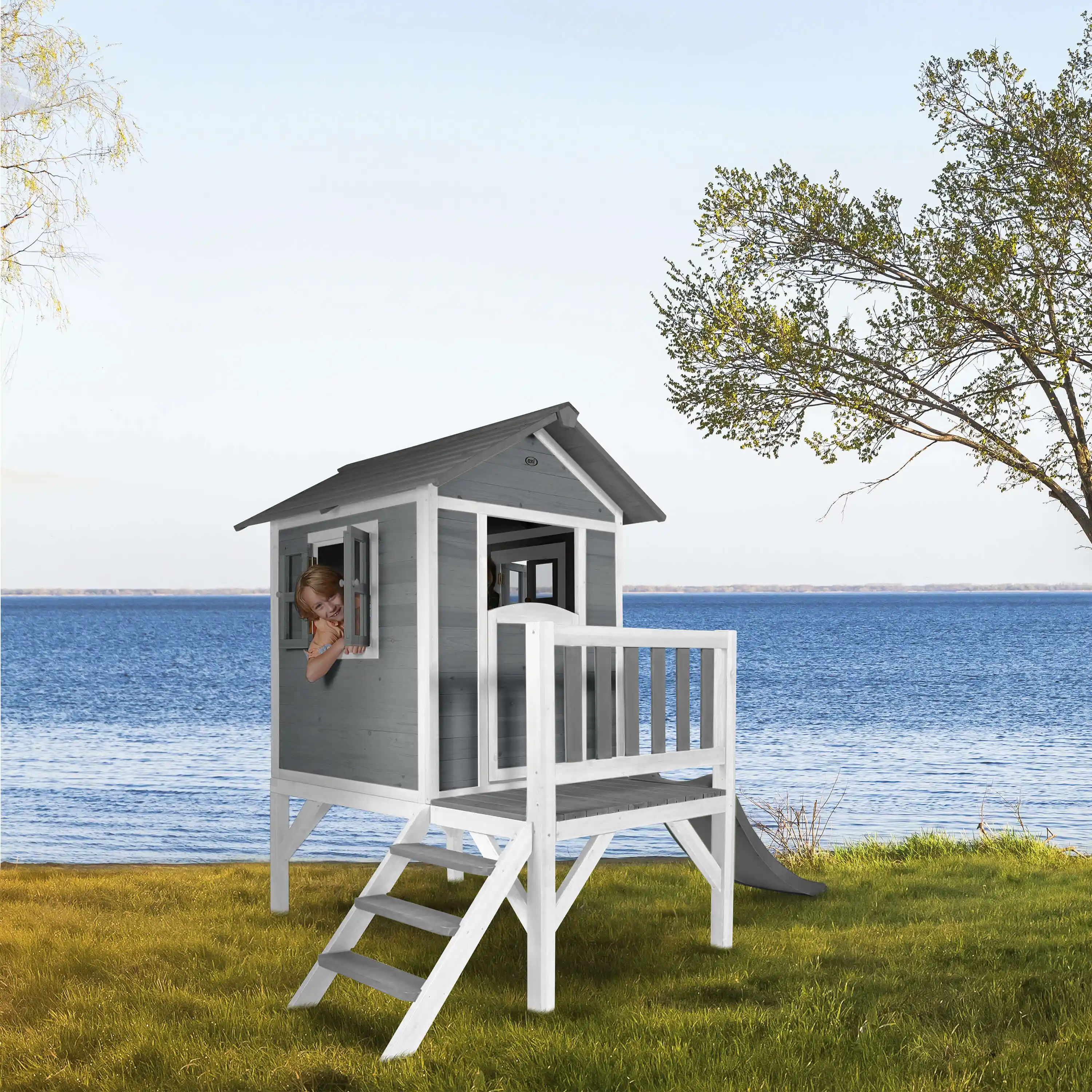 AXI Lodge XL Speelhuis Cool Grijs - Grijze Glijbaan