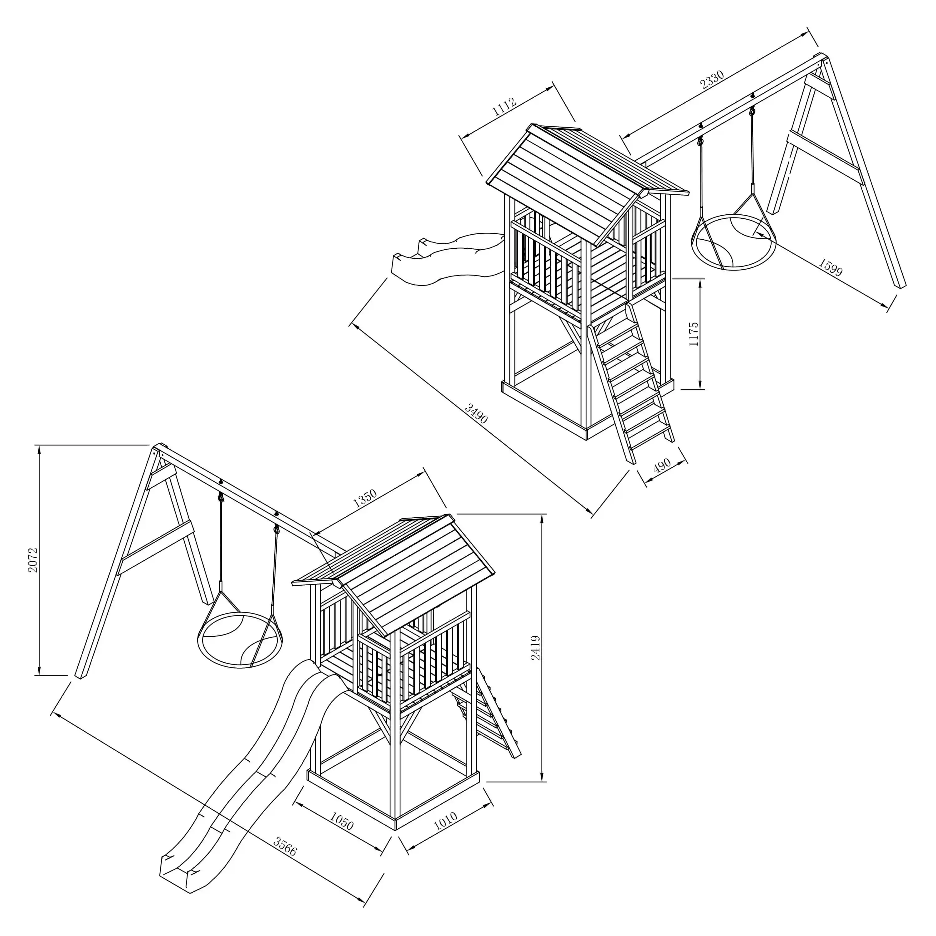 AXI Beach Tower Aire de jeux Marron/Blanche avec Balançoire nid d'oiseau Summer - Toboggan Blanc