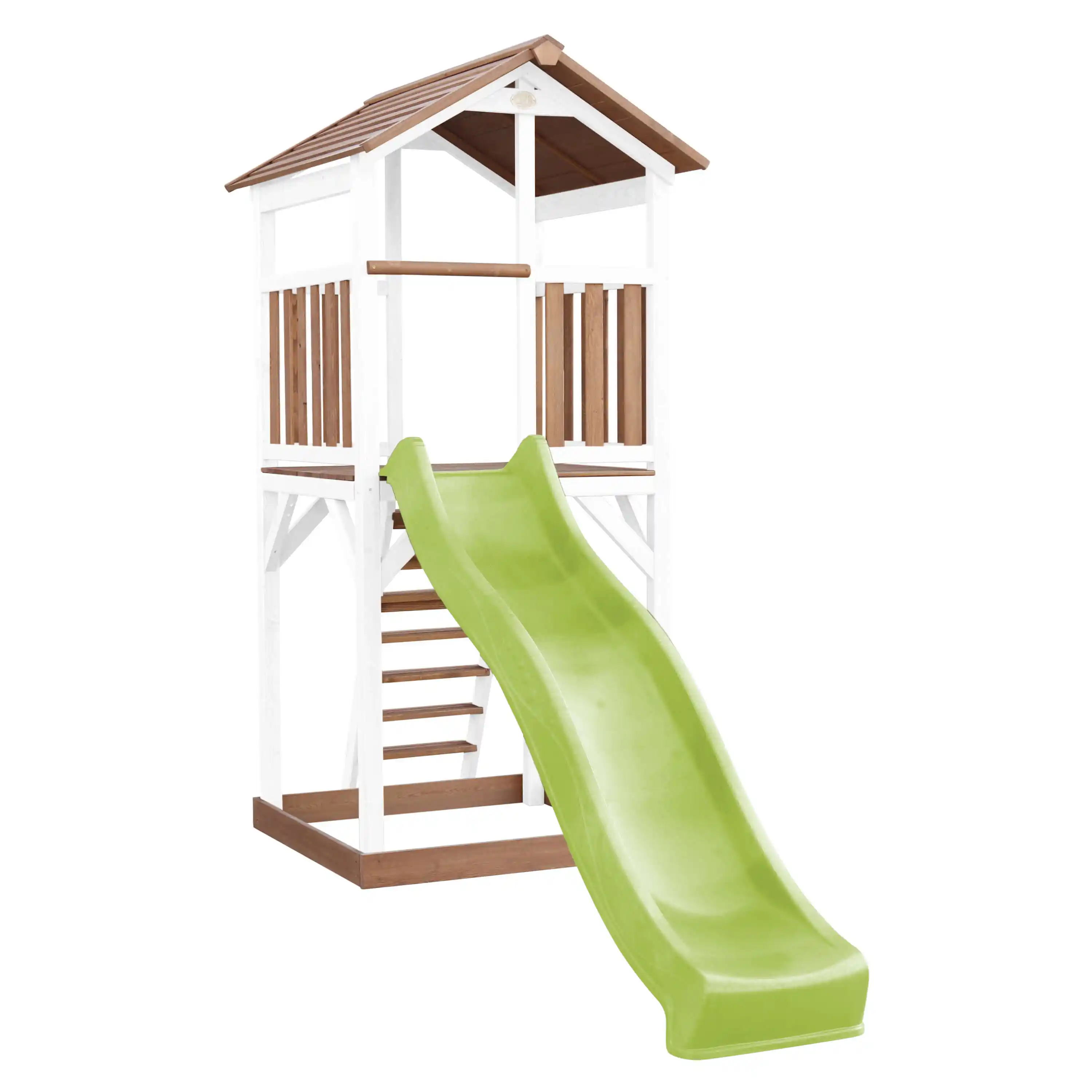 AXI Beach Tower Aire de jeux Marron/Blanche - Toboggan Vert Citron