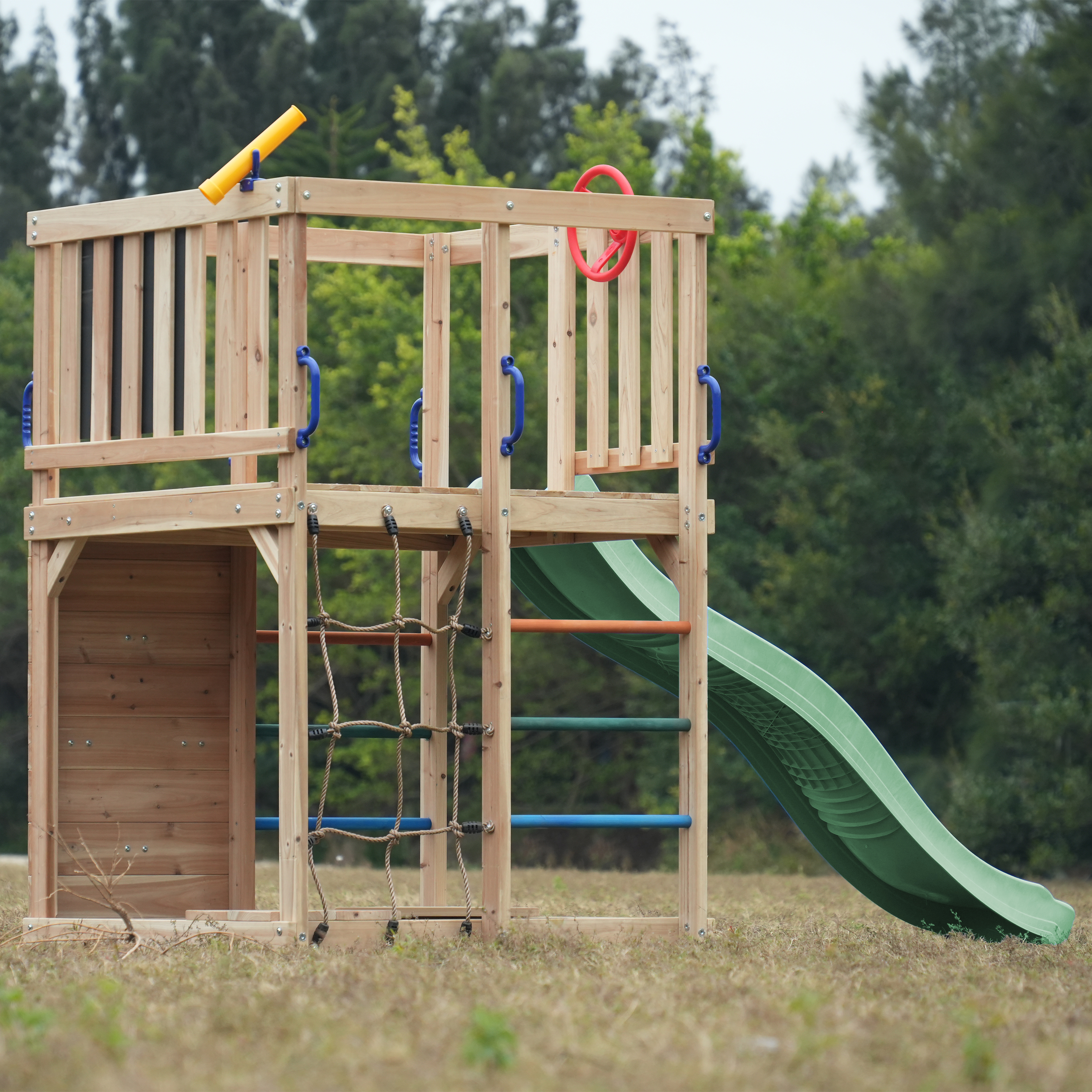 AXI Sam Climbing Frame with Climbing Wall, Climbing Net and Monkey Bars – Pastel Green Slide