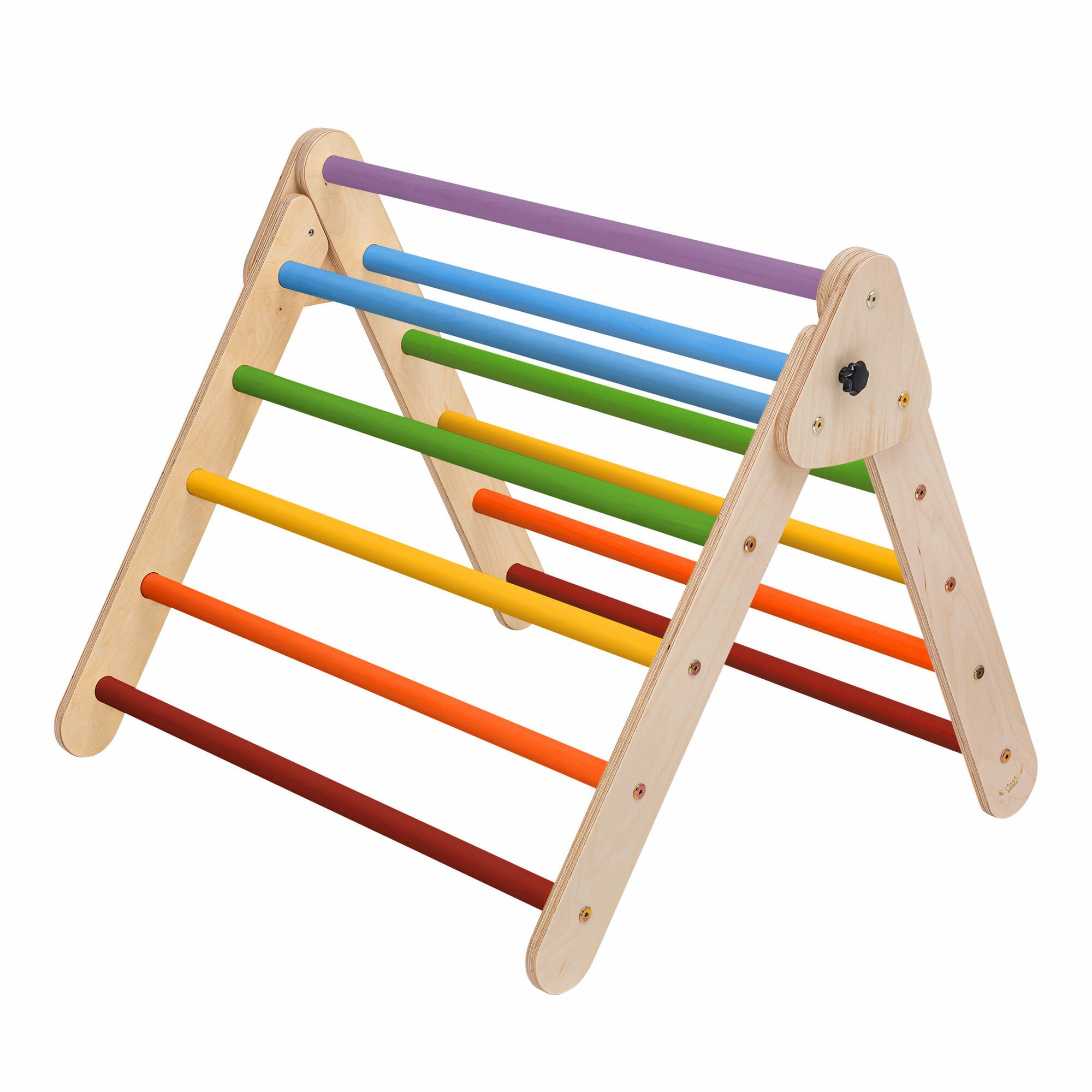 KateHaa Houten Klimdriehoek met Ladder en Klimwand Regenboog-4751038481106 KateHaa Houten Klimdriehoek met Ladder en Klimwand Regenboog