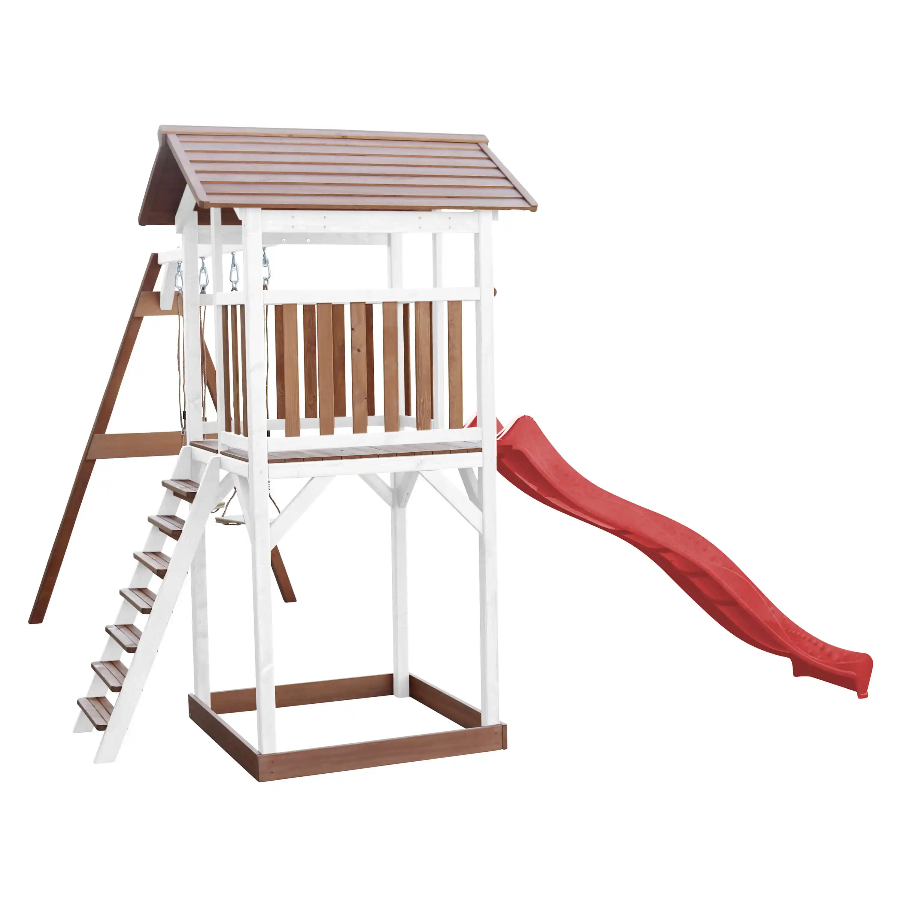 AXI Beach Tower Speeltoren met Dubbele Schommel Bruin/wit - Rode Glijbaan
