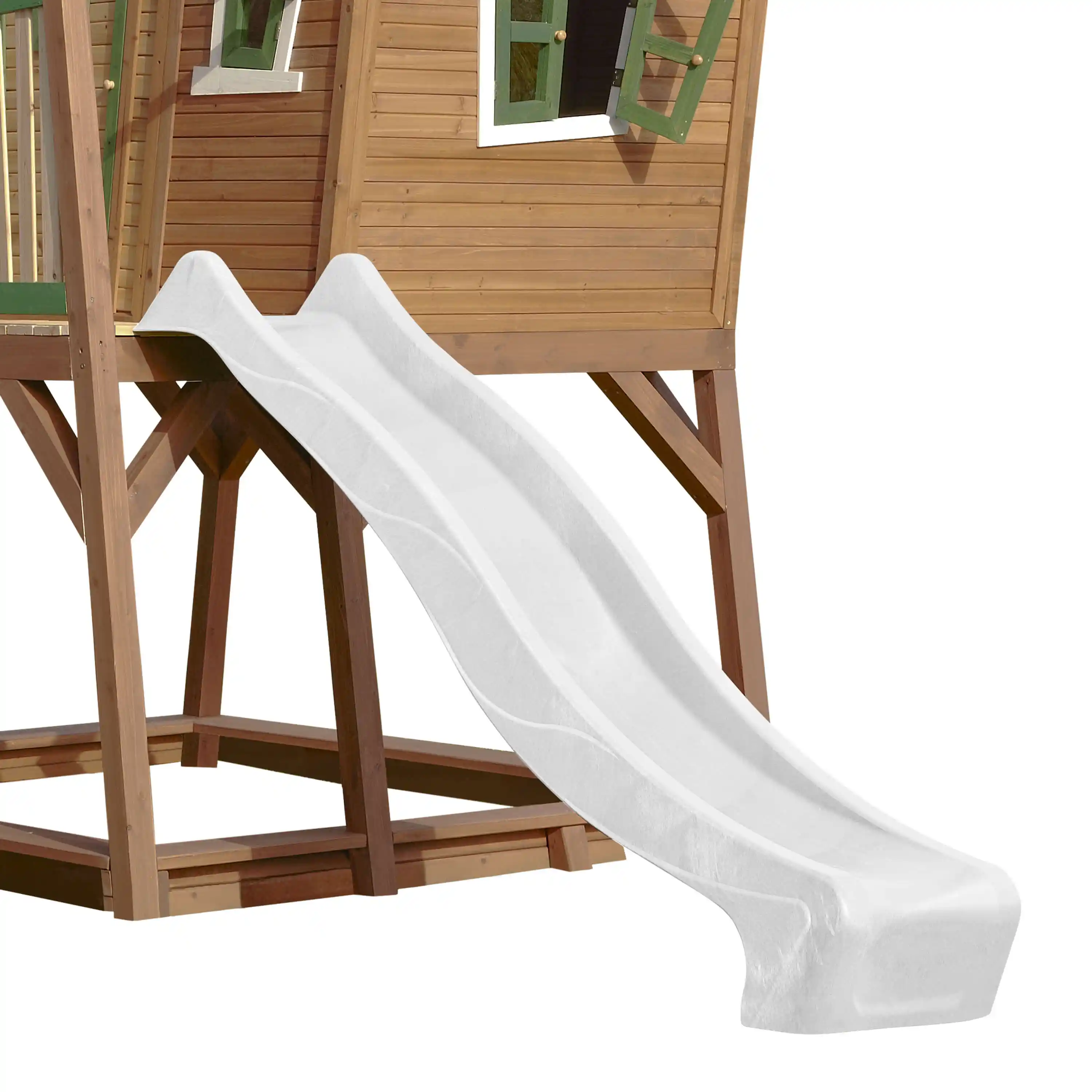 AXI Max Maisonnette en bois Marron/Verte - Toboggan Blanc