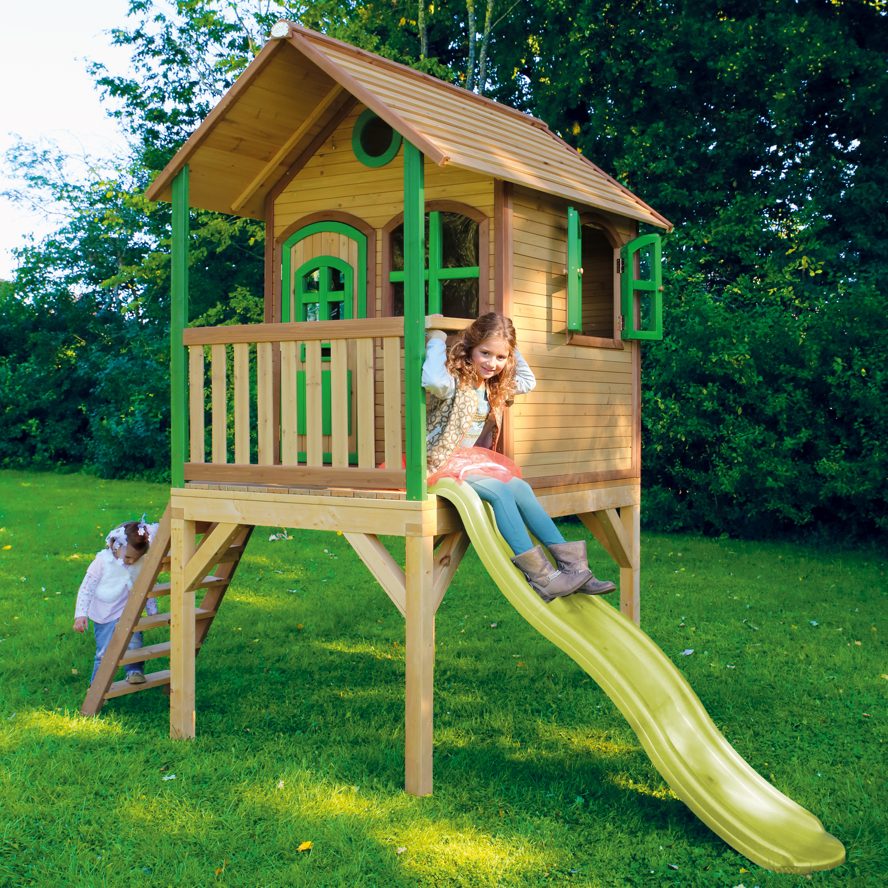 AXI Laura Playhouse Brown/Green - Lime Green Slide