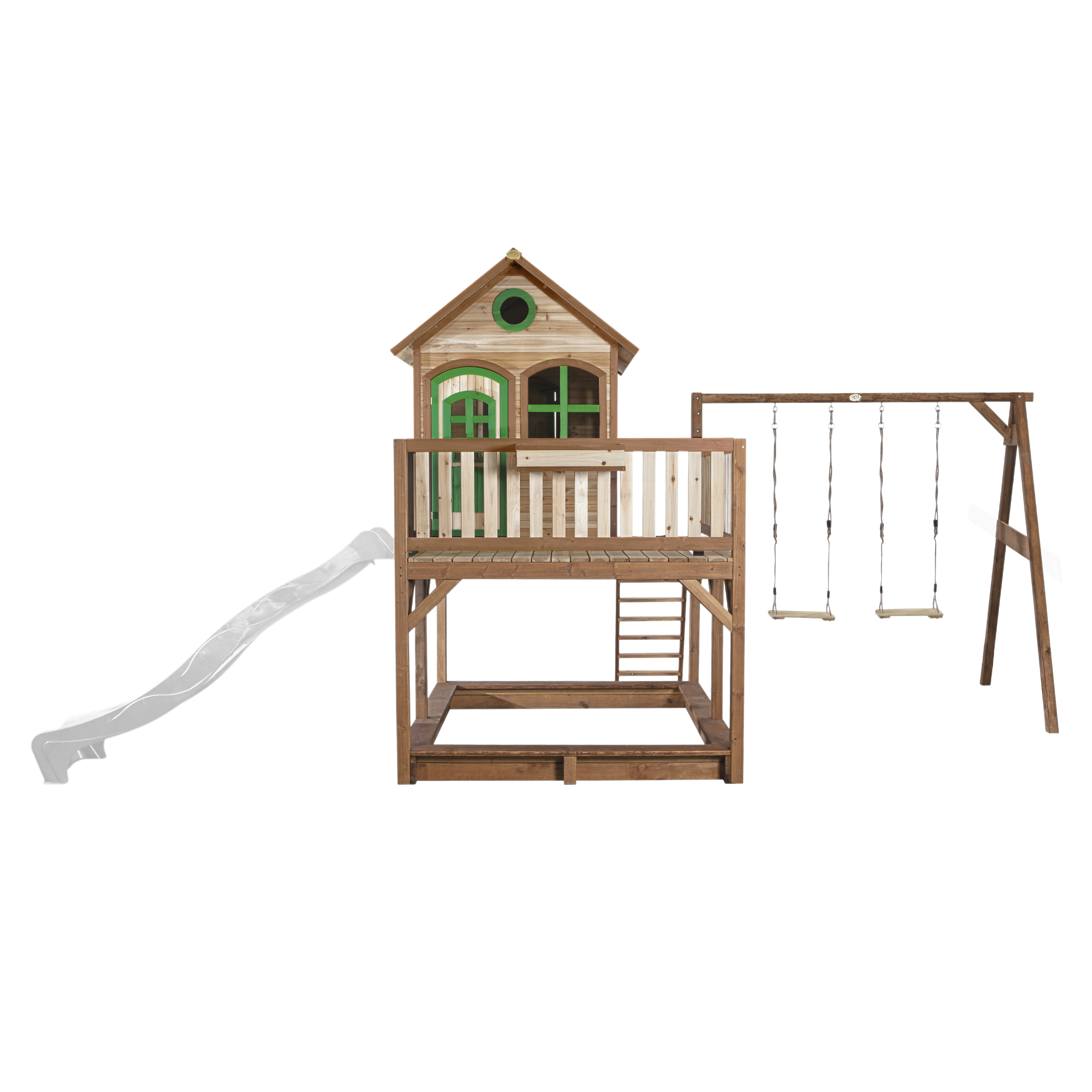 AXI Liam Playhouse with Double Swing Set Brown/Green - White Slide