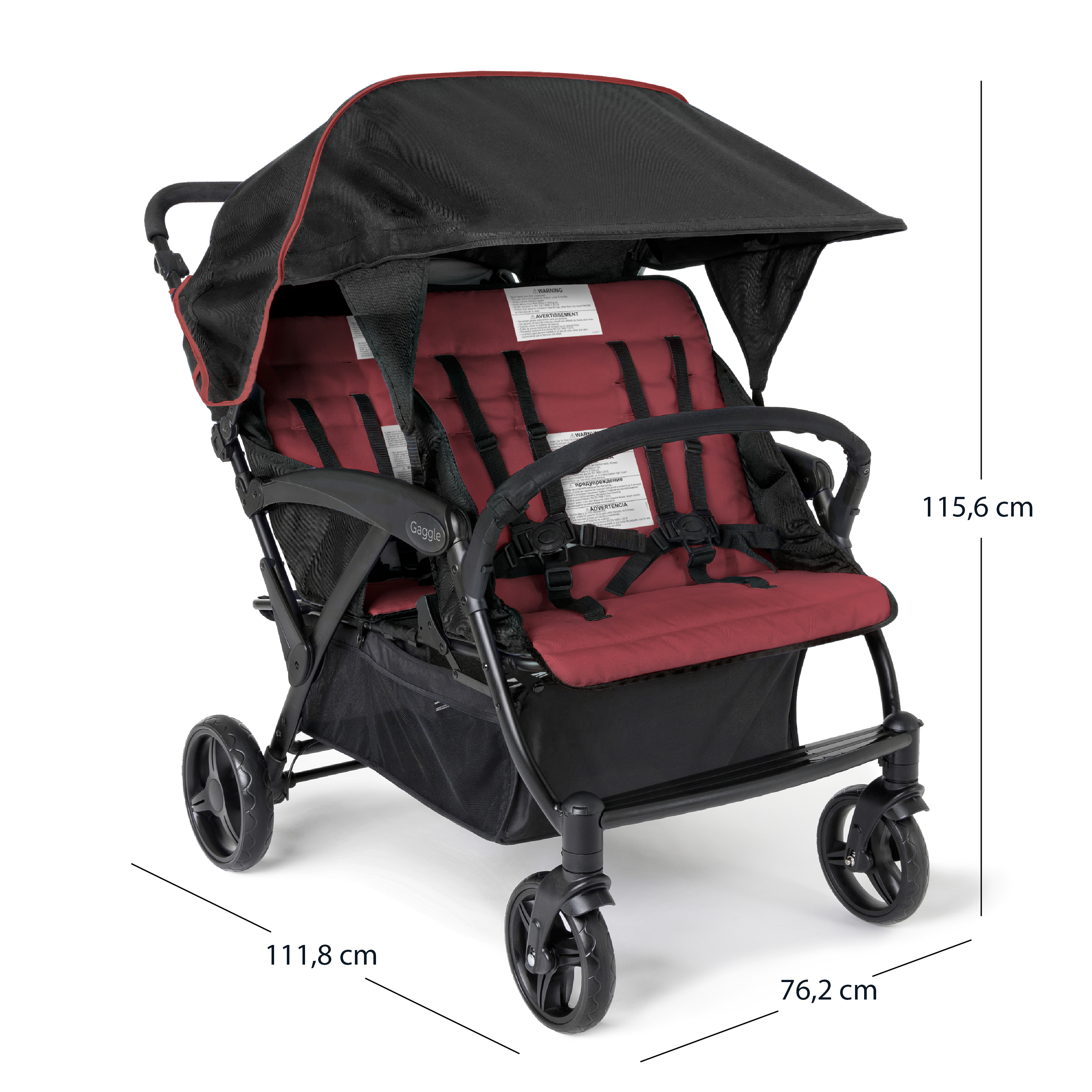 Gaggle Odyssey 4x4 quad kinderwagen / buggy voor 4 kinderen in rood/zwart