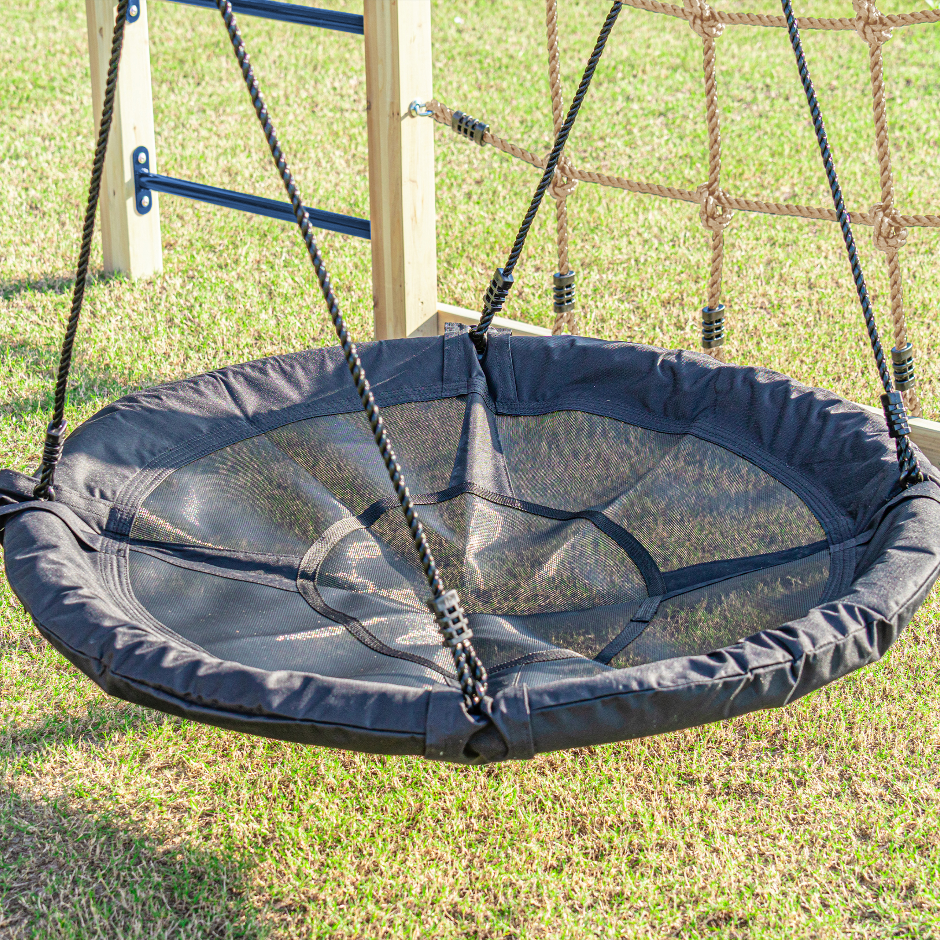 AXI Boris Wooden Playcentre with Swings, Trapeze, Climbing Nets and Monkey Bars – Blue Slide