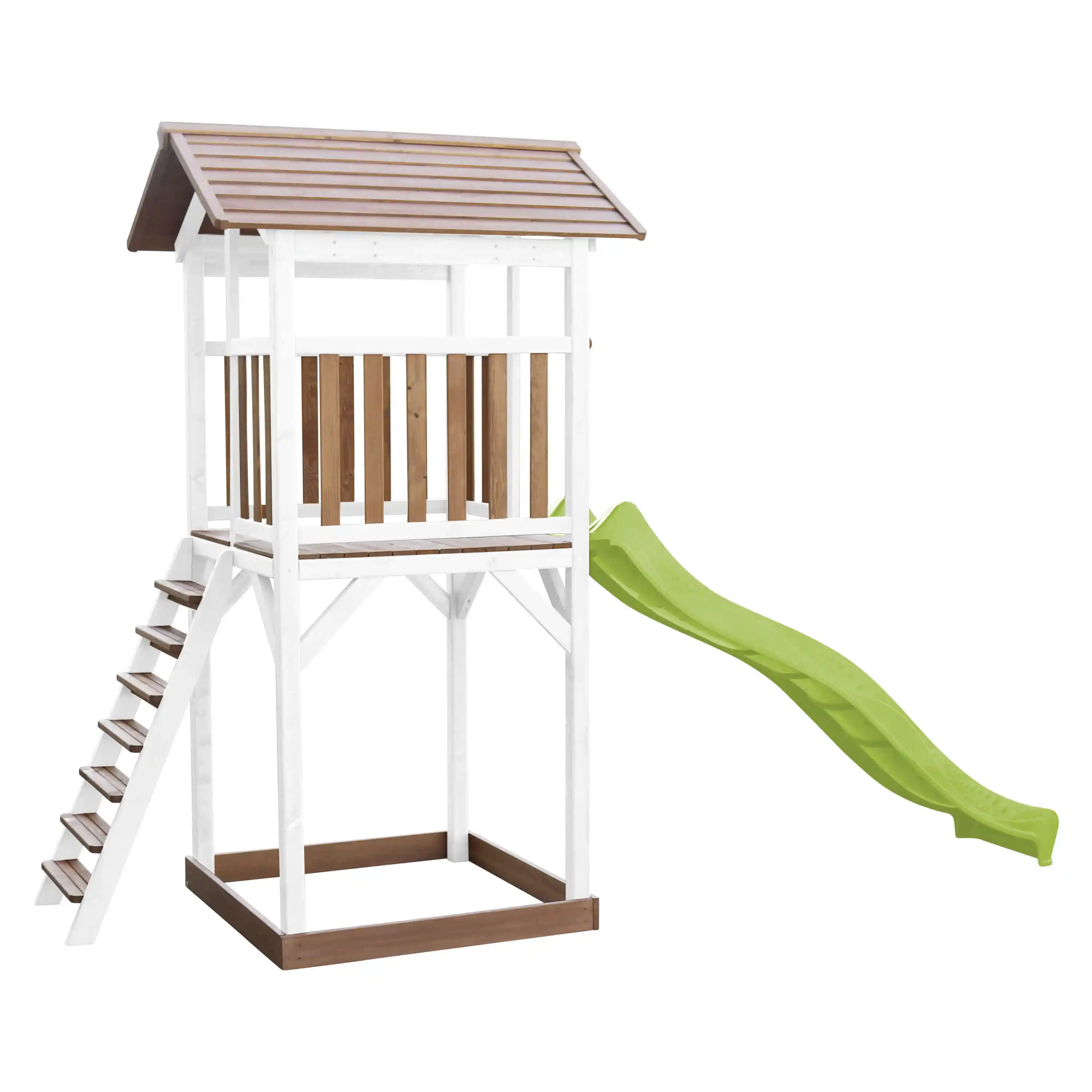 AXI Beach Tower Aire de jeux Marron/Blanche - Toboggan Vert Citron