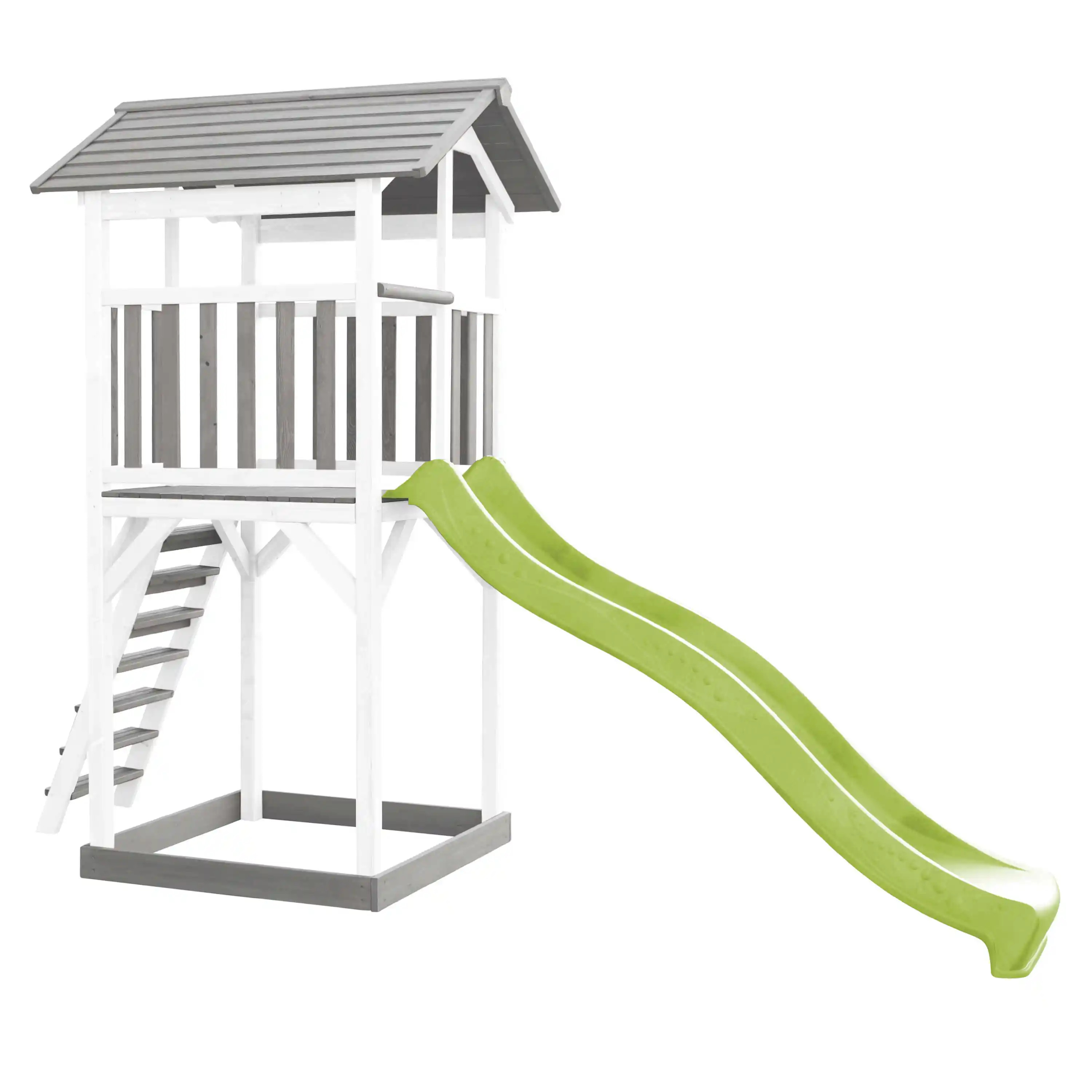 AXI Beach Tower Aire de jeux Grise/Blanche - Toboggan Vert Citron