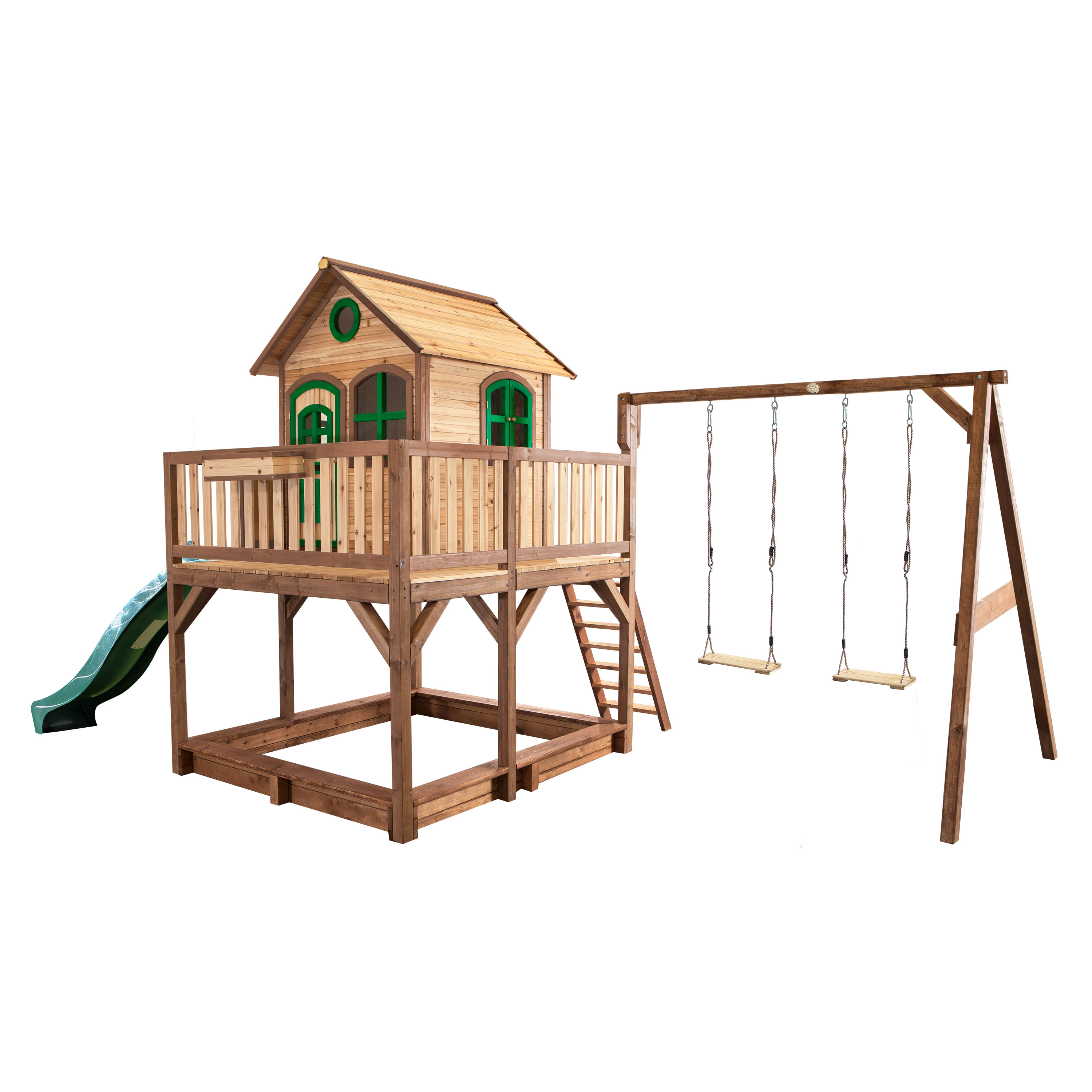 AXI Liam Playhouse with Double Swing Set Brown/Green - Green Slide