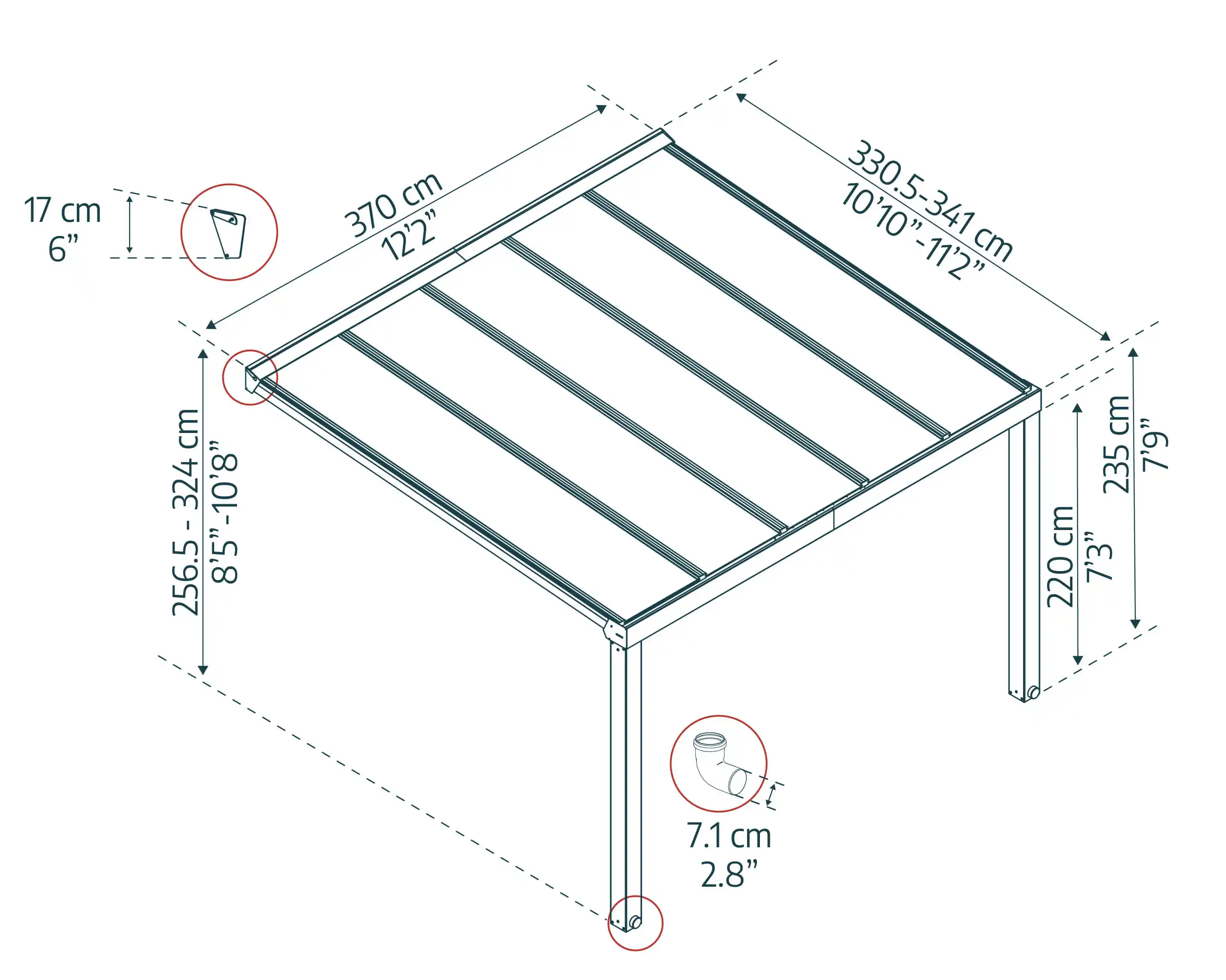 Canopia Stockholm 340X370 cm Couverture de terrasse Gris foncé