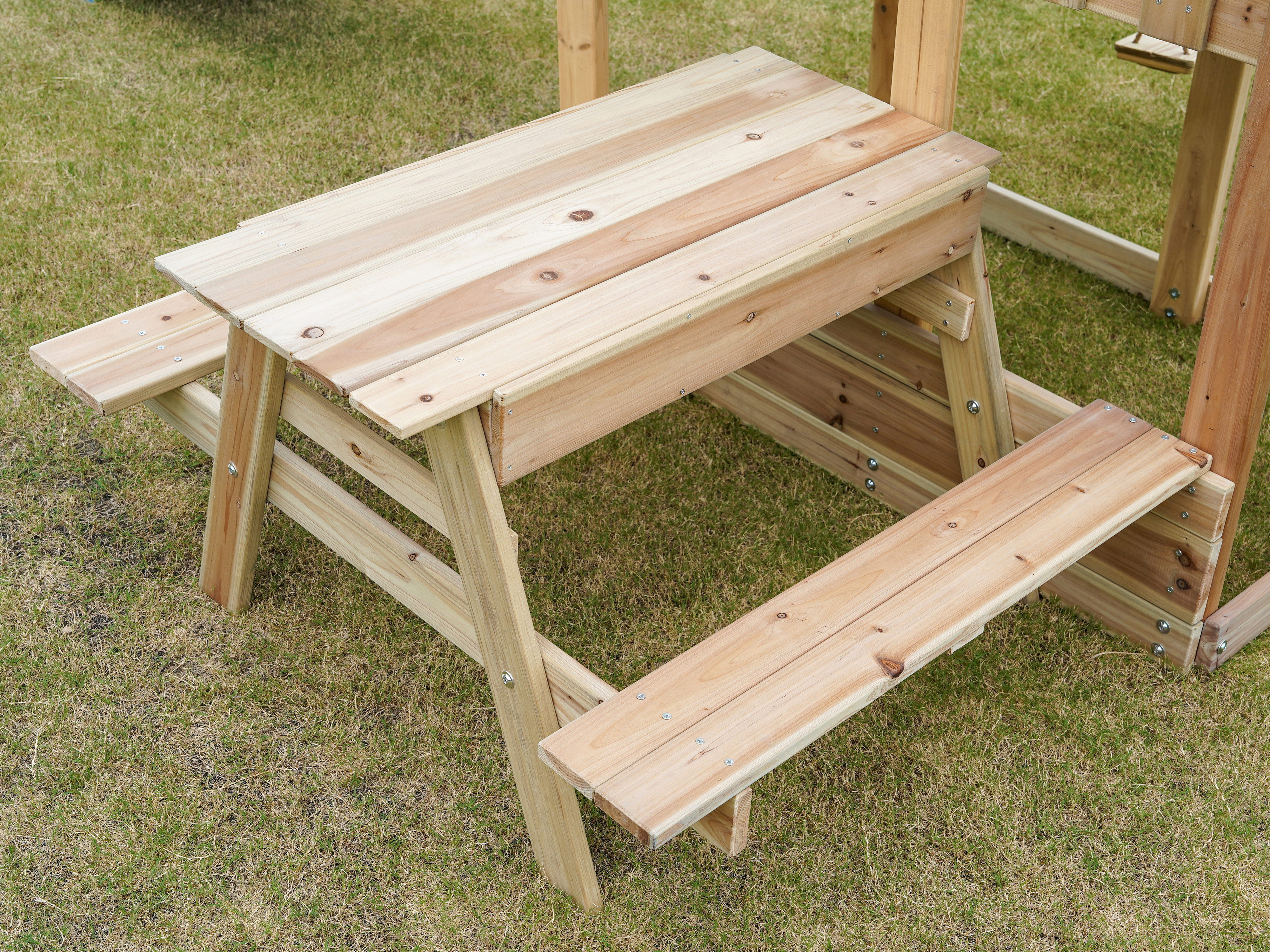 AXI Mette Climbing Frame with Double Swing Set and Picnic Table - Green Slide