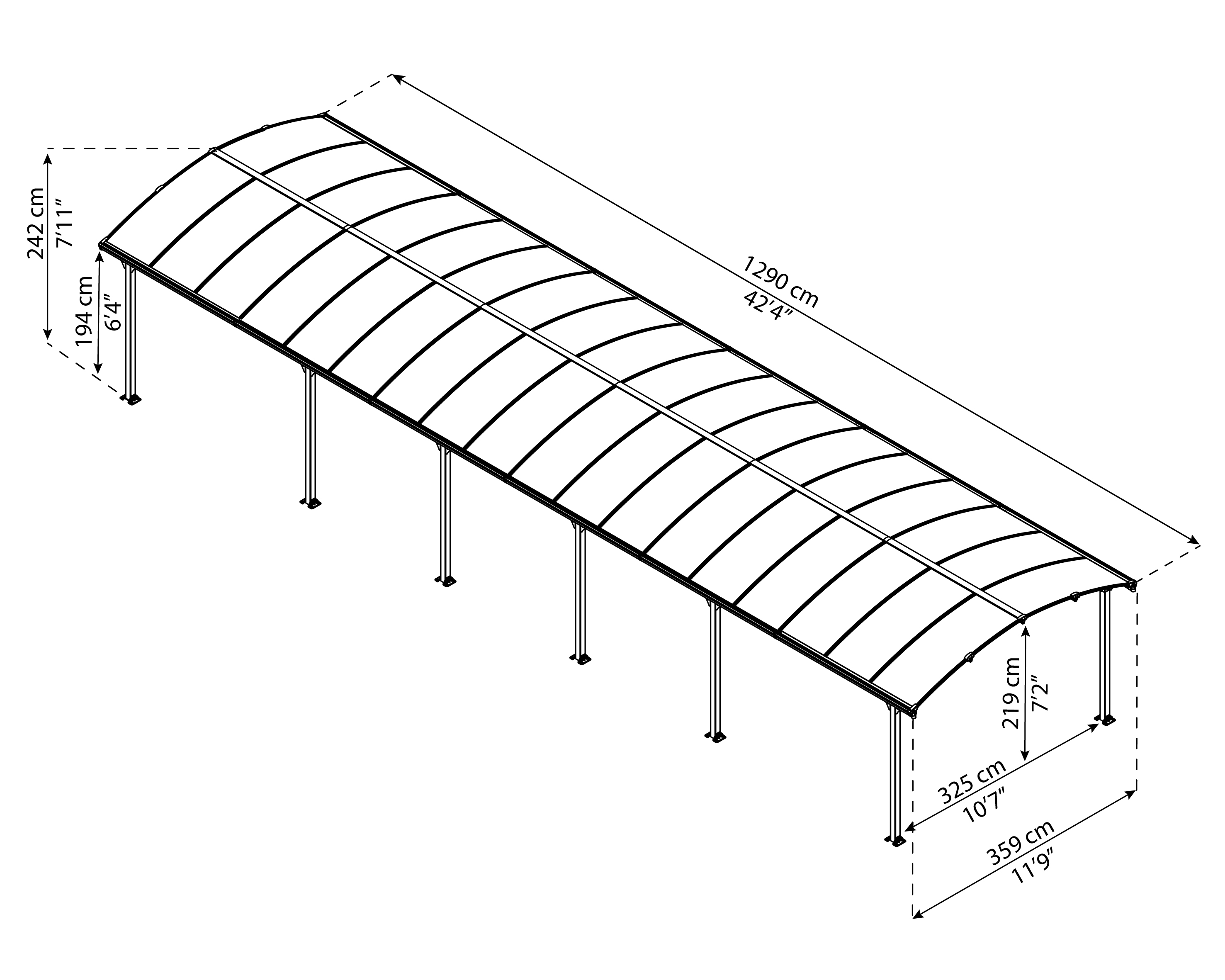 Canopia Arcadia 1290X360 cm Carport Enkel Donkergrijs Brons-7290108139013 Canopia Arcadia 1290X360 cm Carport Enkel Donkergrijs Brons